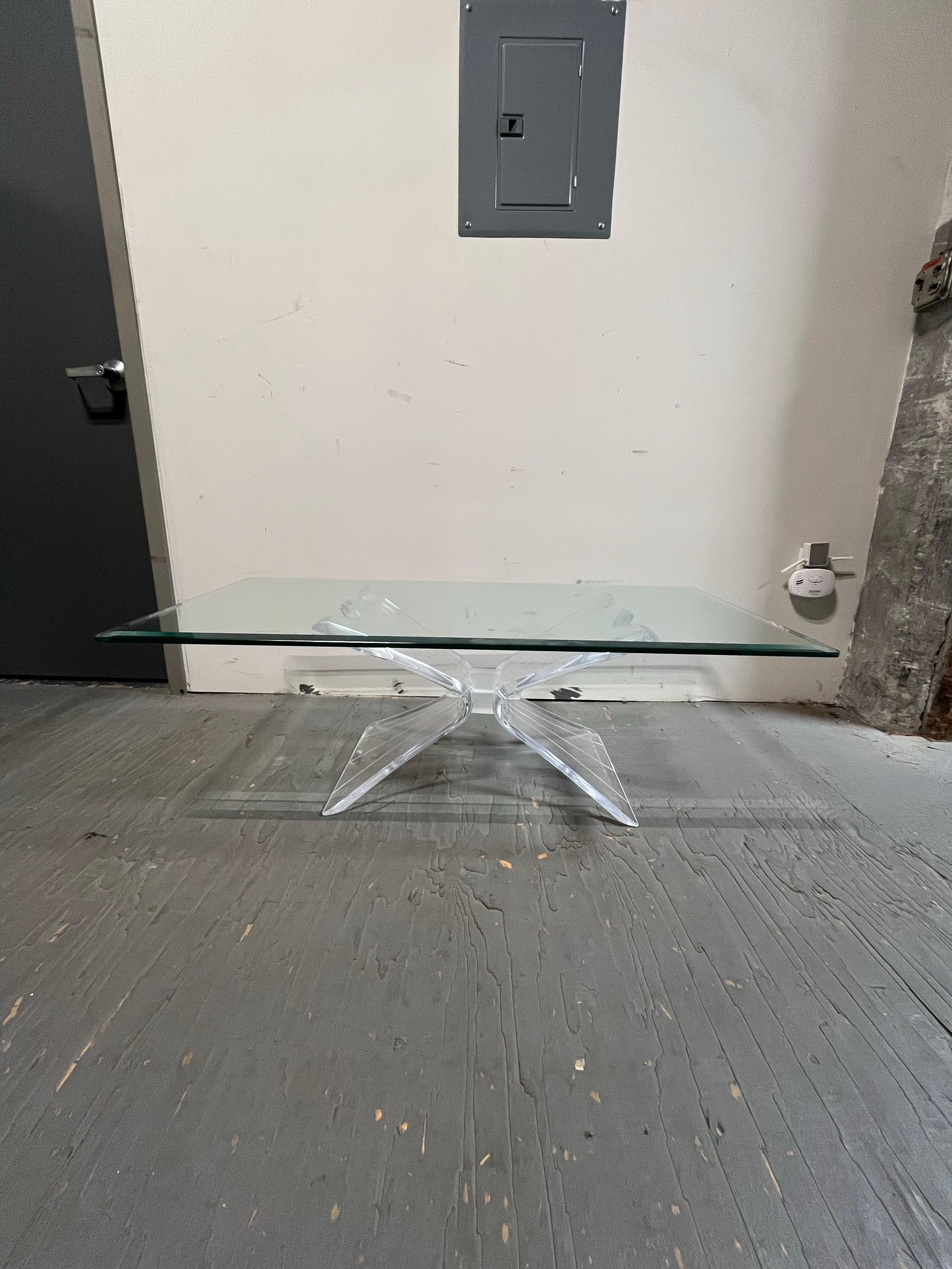 Mid-Century Modern Vintage Butterfly Lucite and Glass Coffee Table For Sale