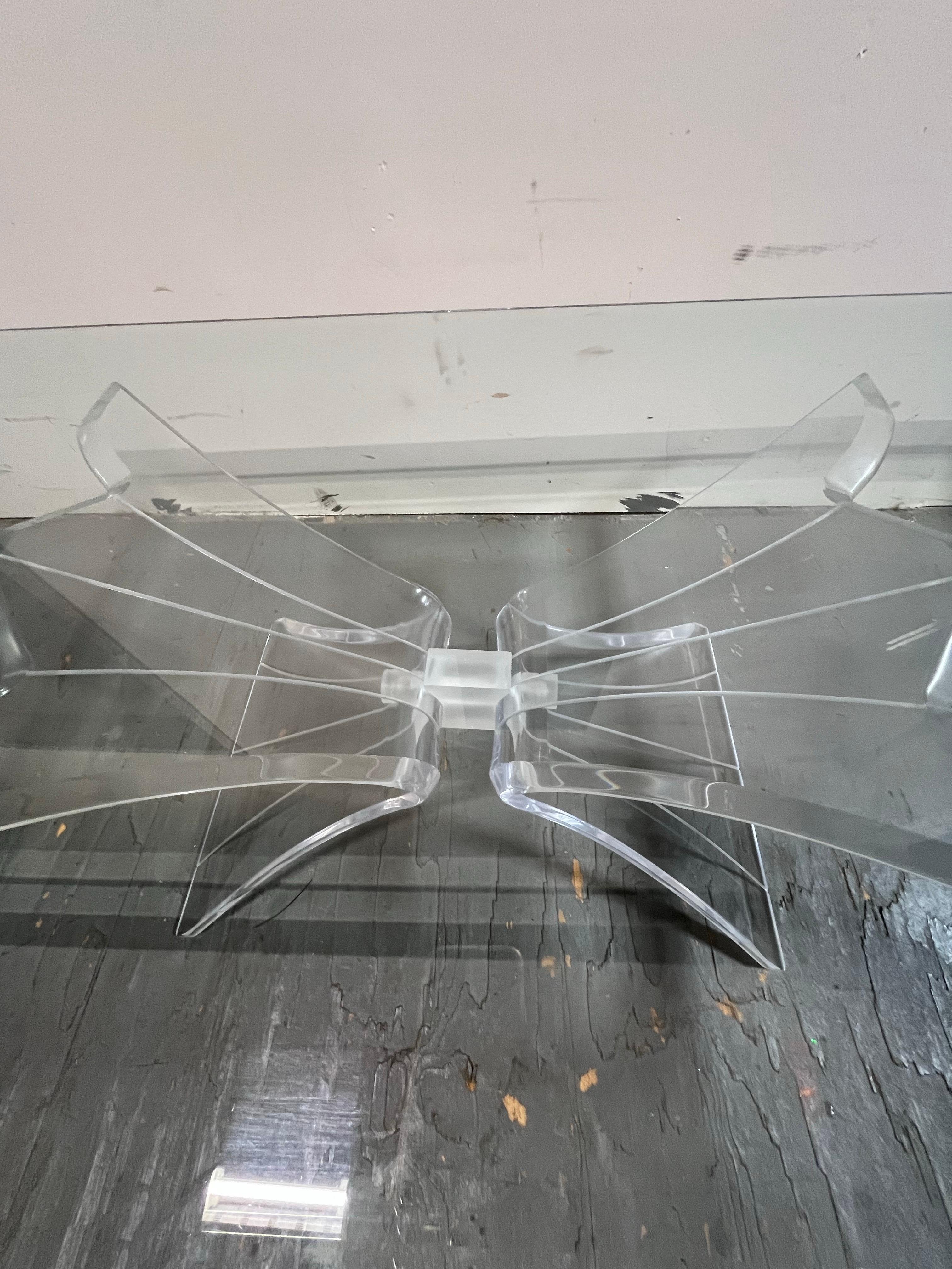 American Vintage Butterfly Lucite and Glass Coffee Table For Sale