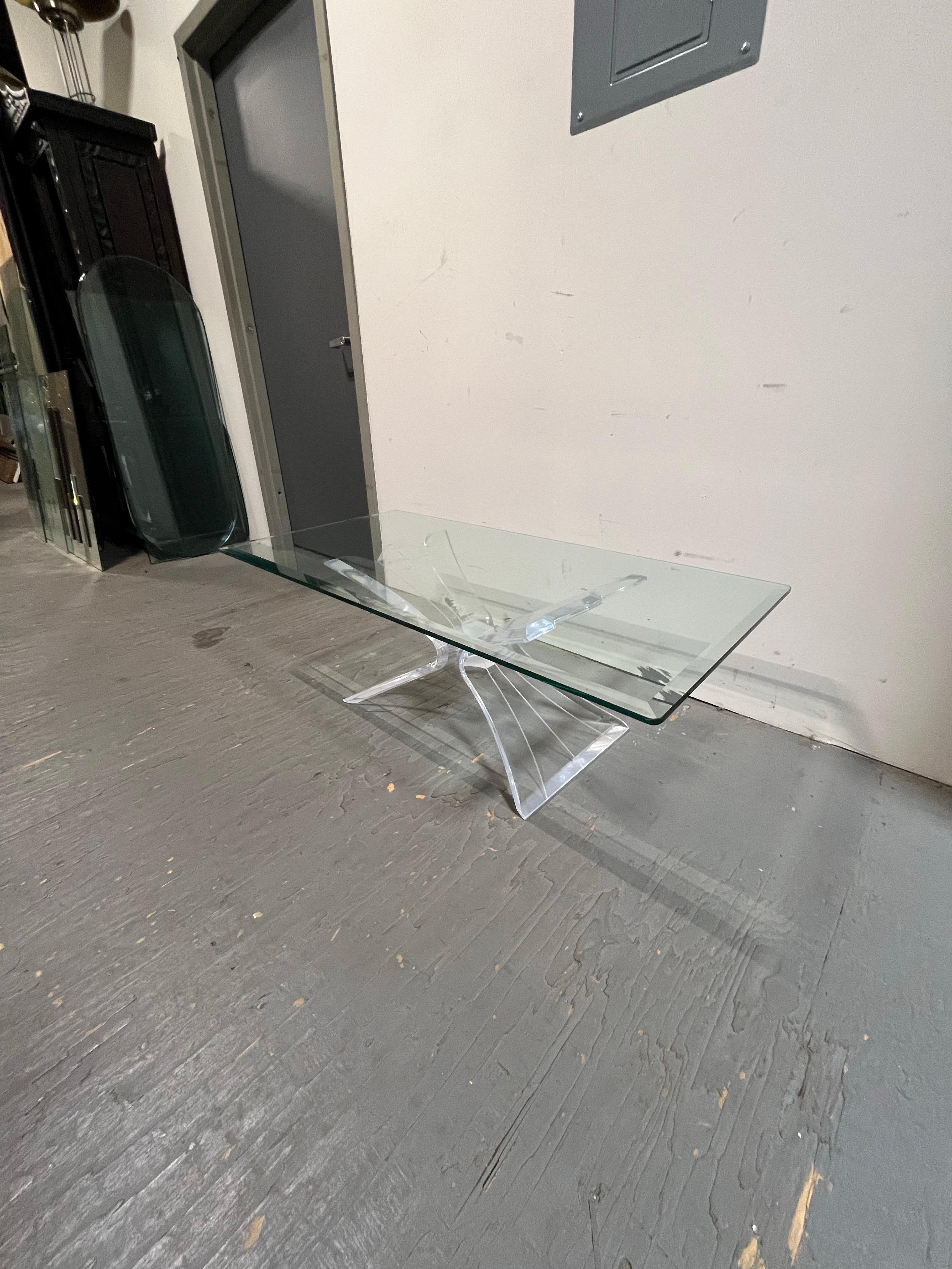 Vintage Butterfly Lucite and Glass Coffee Table For Sale 1