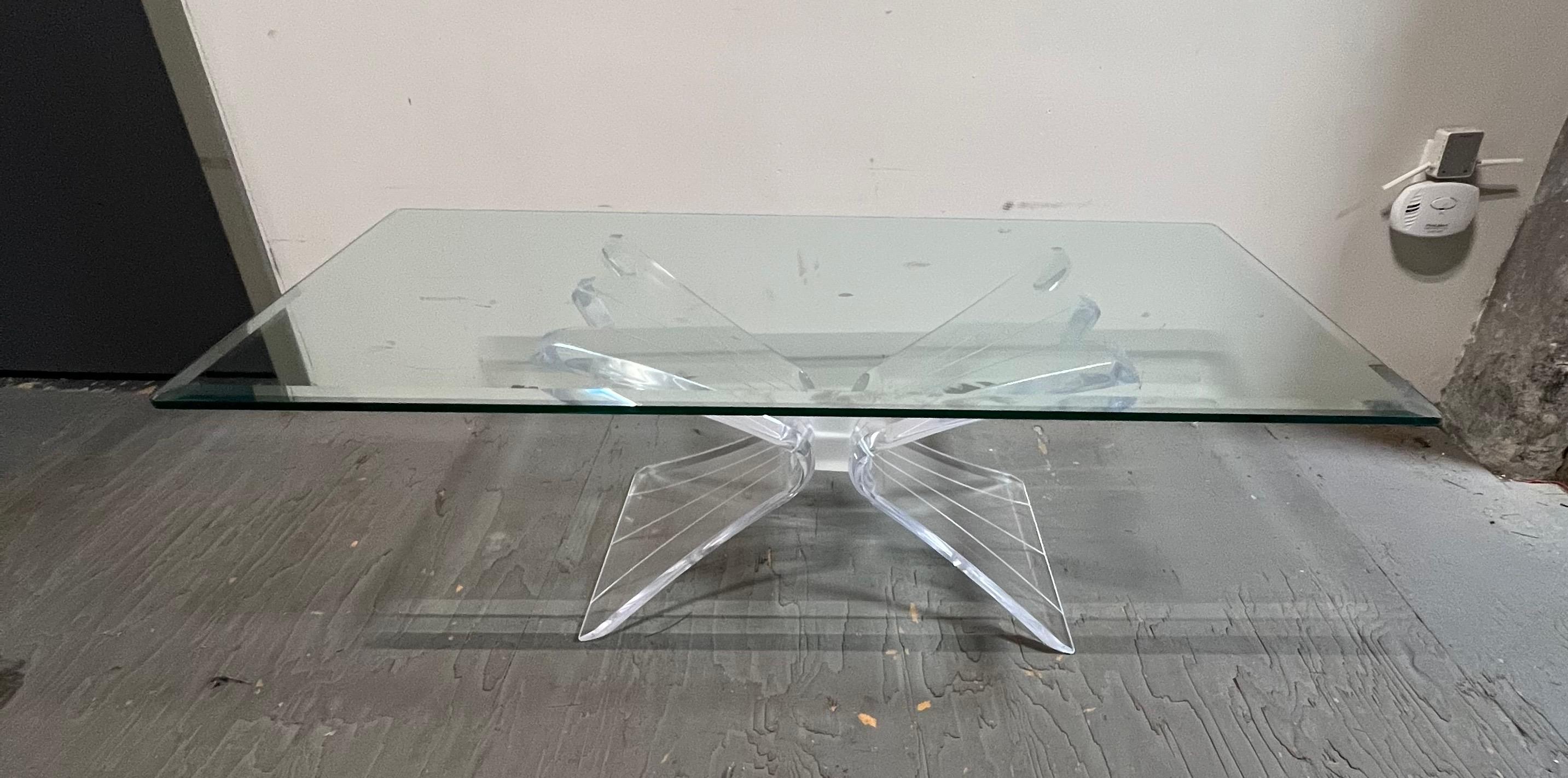 Vintage Butterfly Lucite and Glass Coffee Table For Sale 2