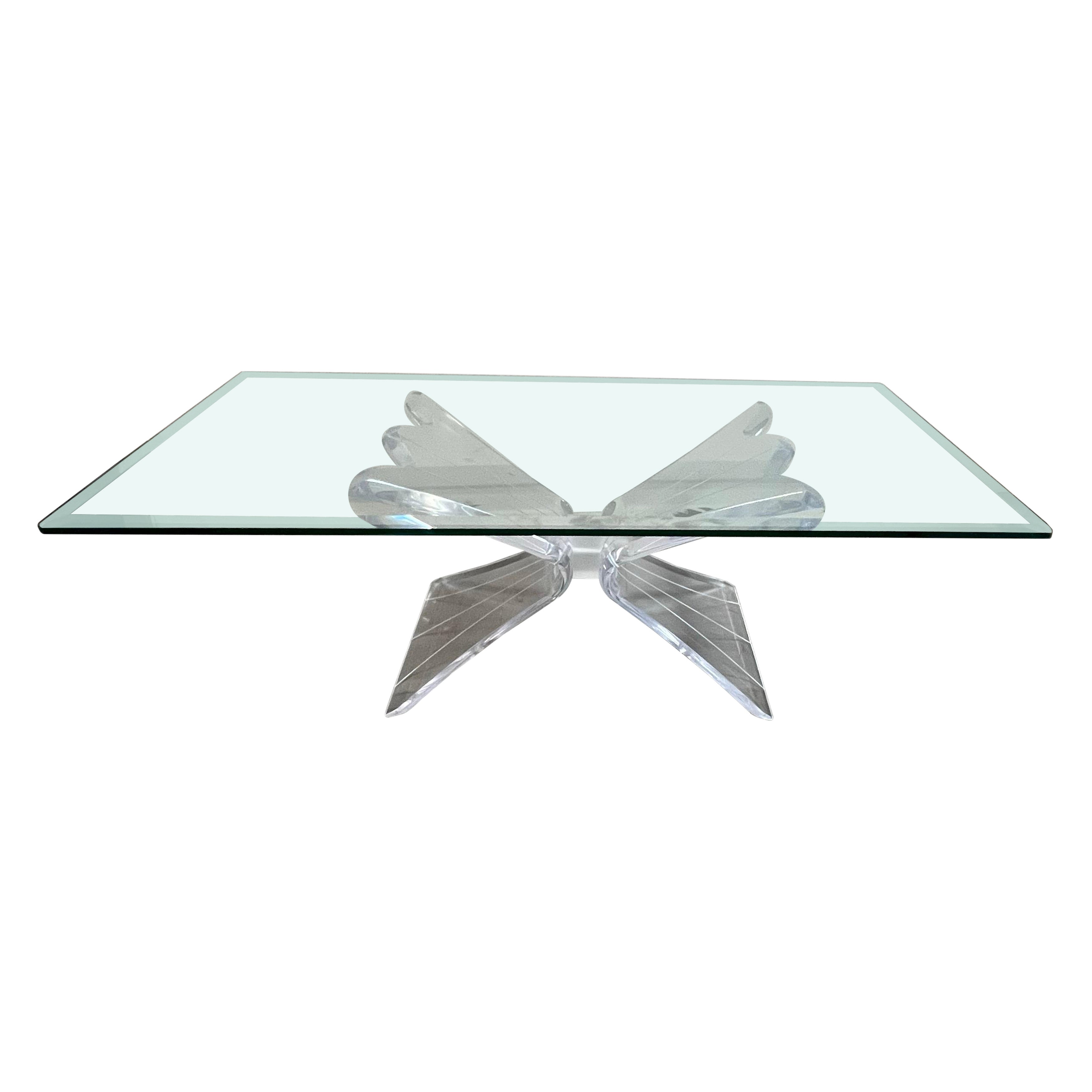 Vintage Butterfly Lucite and Glass Coffee Table For Sale