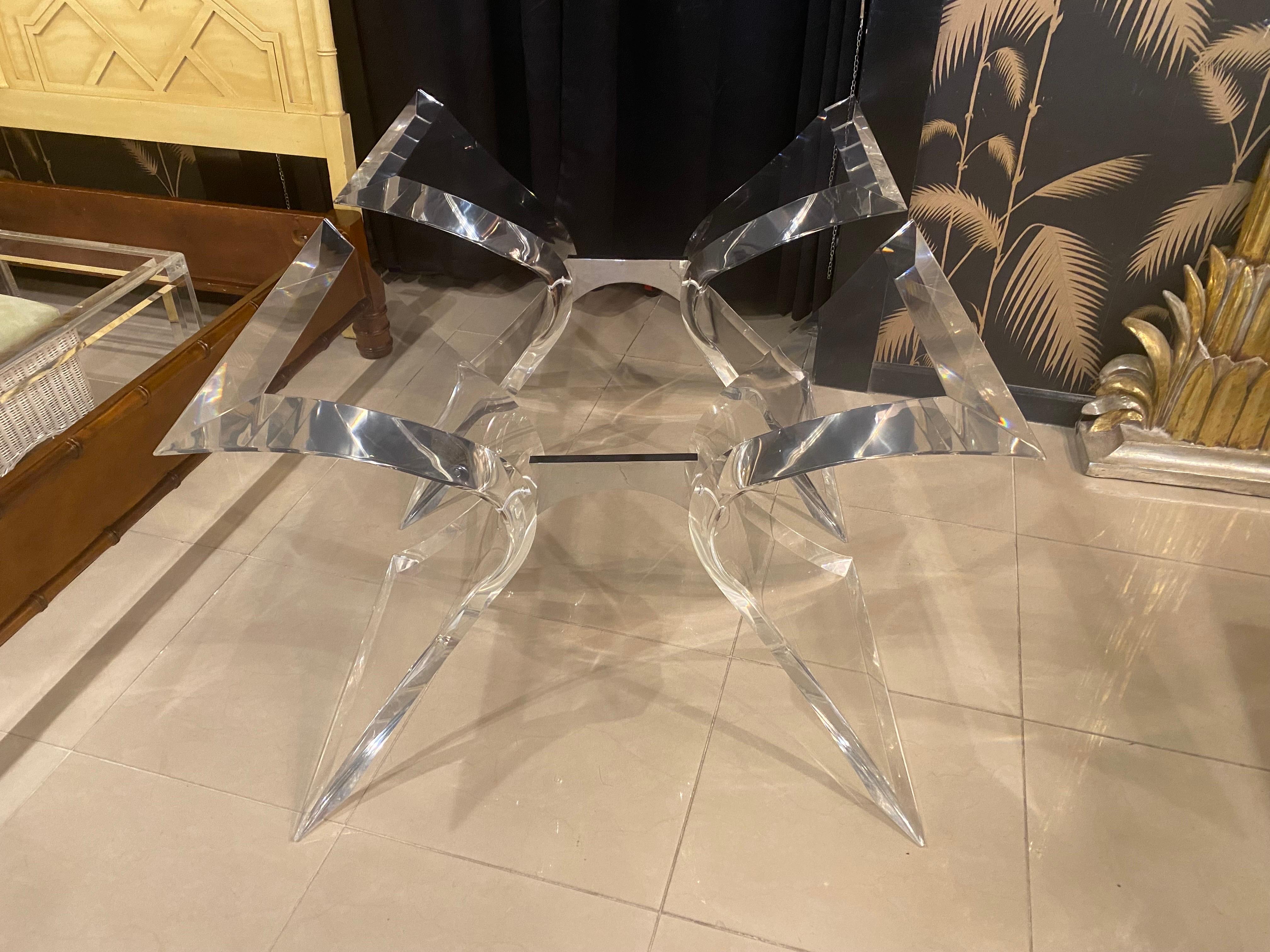 Vintage Butterfly Lucite & Chrome Dining Table Console Bases Lion In Frost Style 4