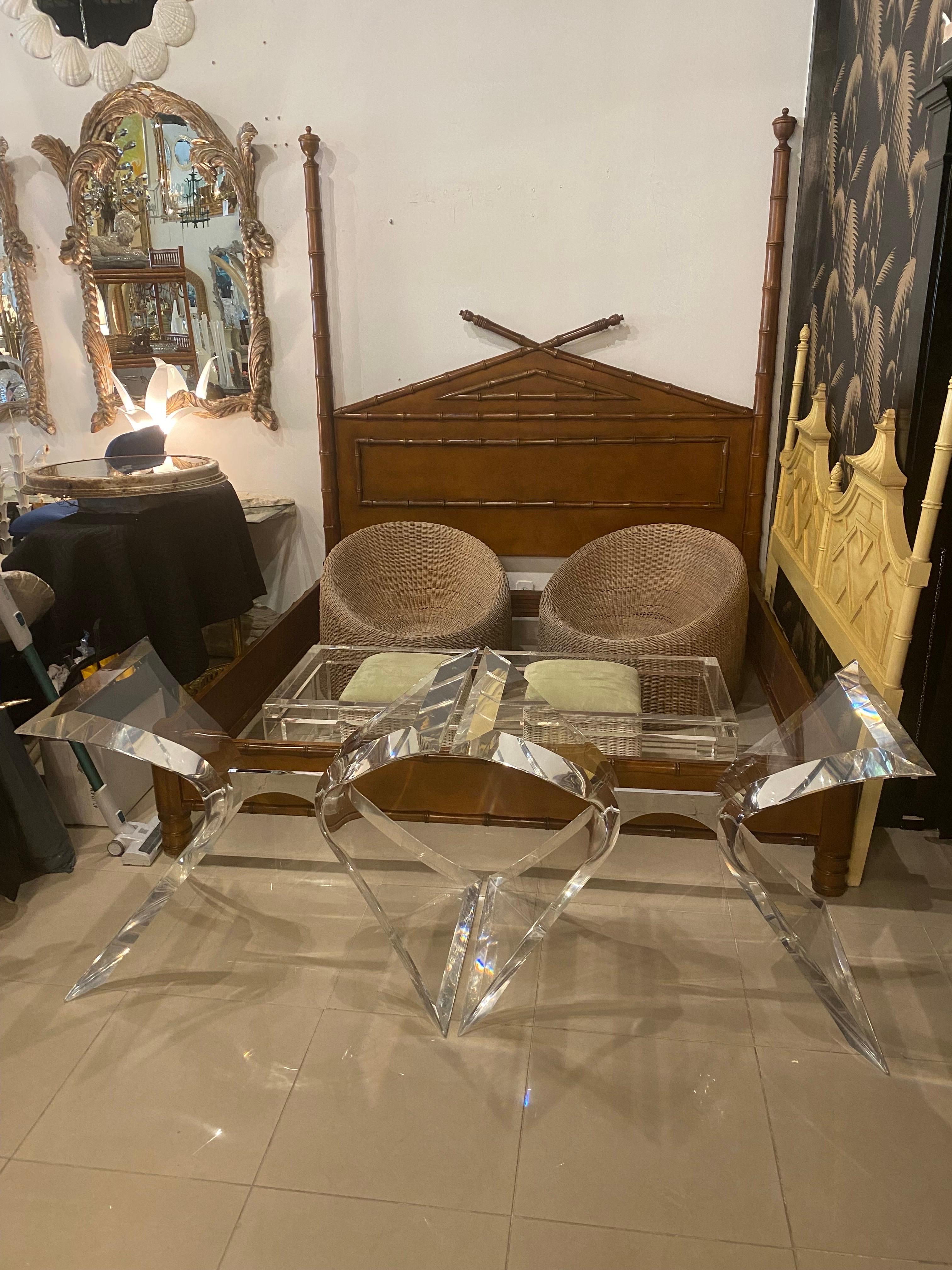 Vintage Butterfly Lucite & Chrome Dining Table Console Bases Lion In Frost Style 5