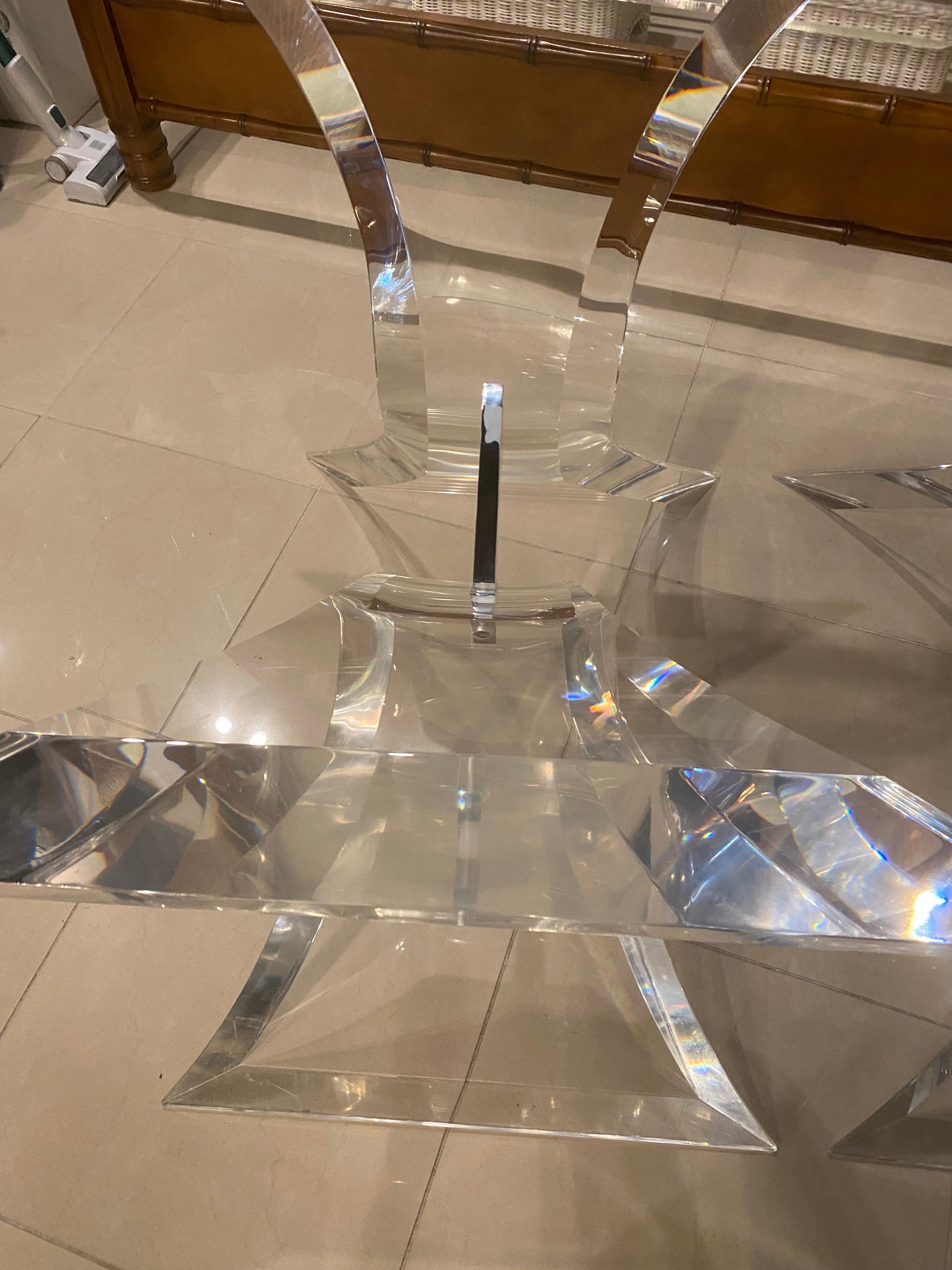 Vintage Butterfly Lucite & Chrome Dining Table Console Bases Lion In Frost Style 7