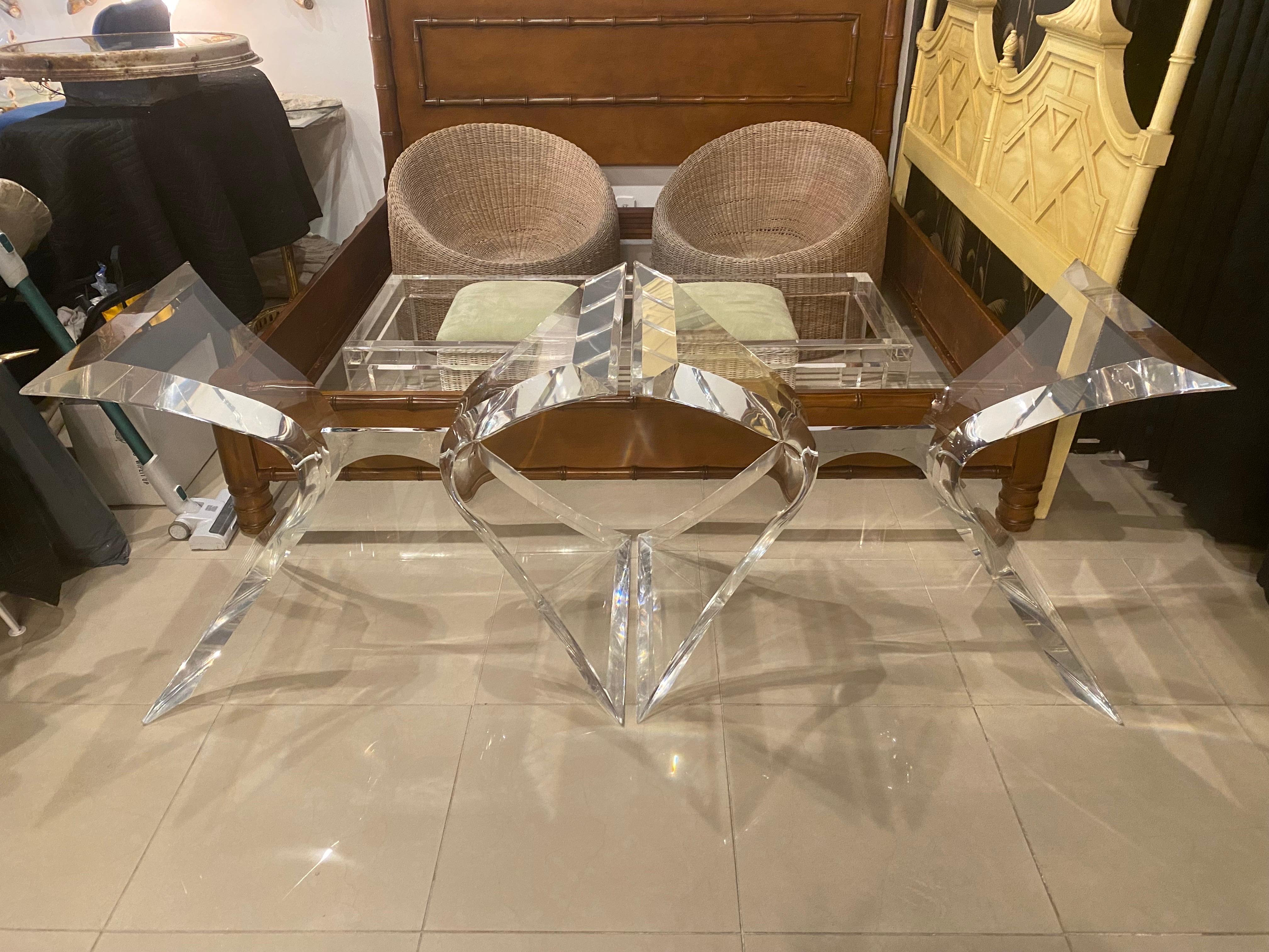 Vintage butterfly lucite & chrome tables bases. These can be used as a console table base, dining table base or purchased together as a very large dining table base. These can go on top of each other (metal middle parts) and form a base for a large