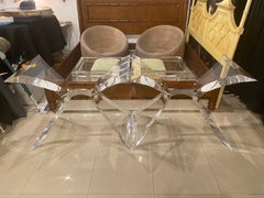 Vintage Butterfly Lucite & Chrome Dining Table Console Bases Lion In Frost Style