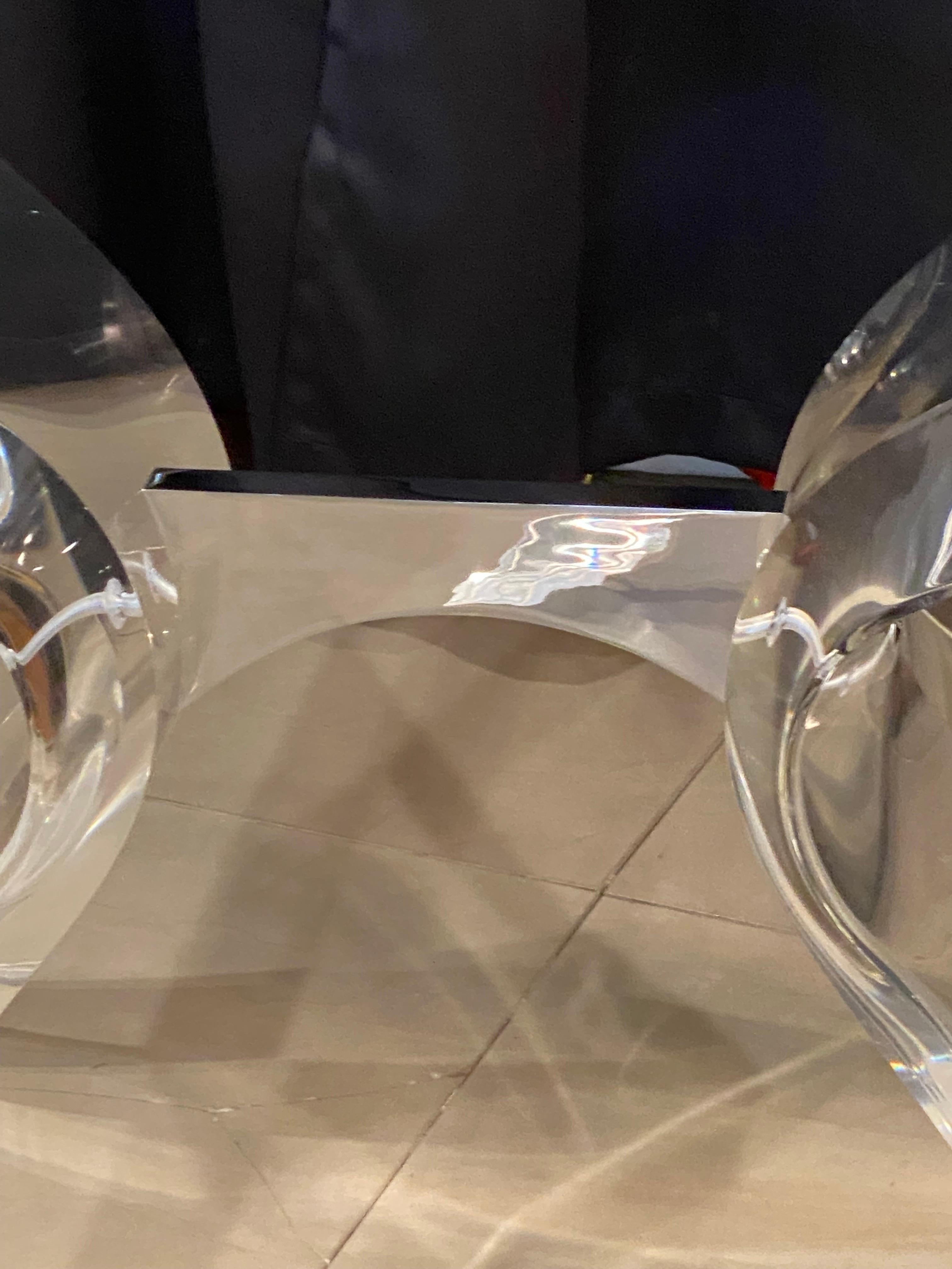 Hollywood Regency Vintage Butterfly Lucite & Chrome Dining Table Console Bases Lion In Frost Style