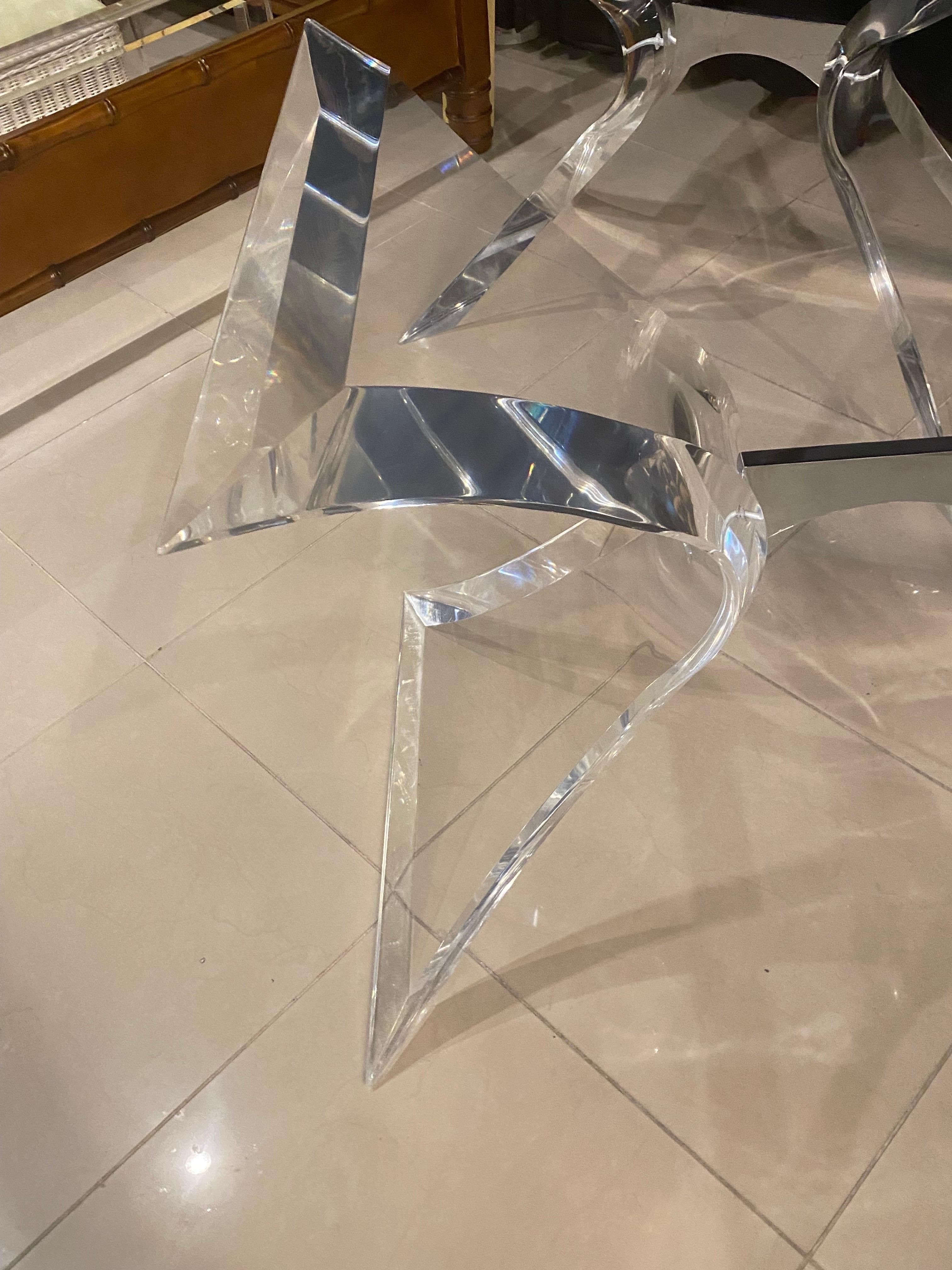 American Vintage Butterfly Lucite & Chrome Dining Table Console Bases Lion In Frost Style