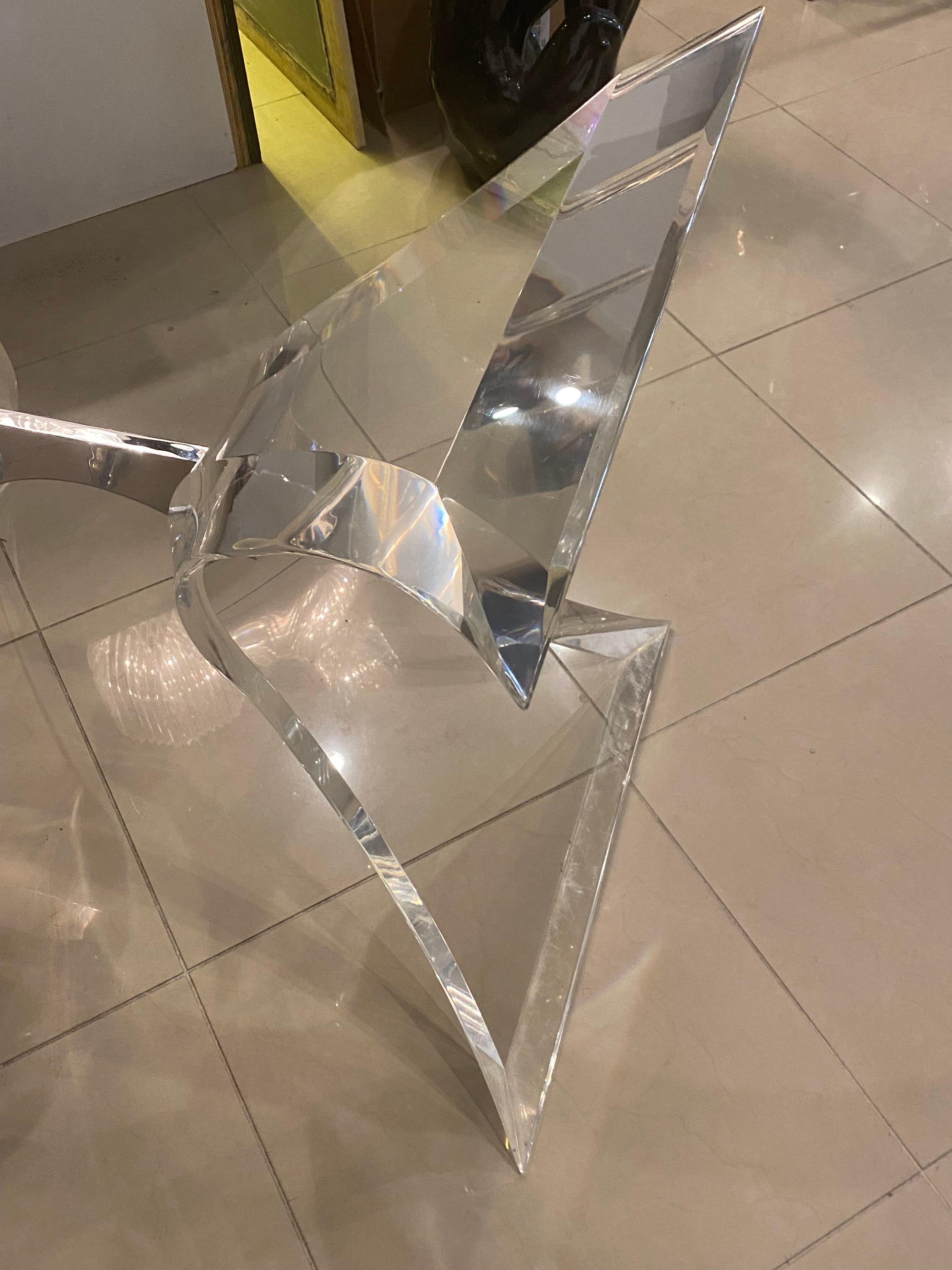 Late 20th Century Vintage Butterfly Lucite & Chrome Dining Table Console Bases Lion In Frost Style