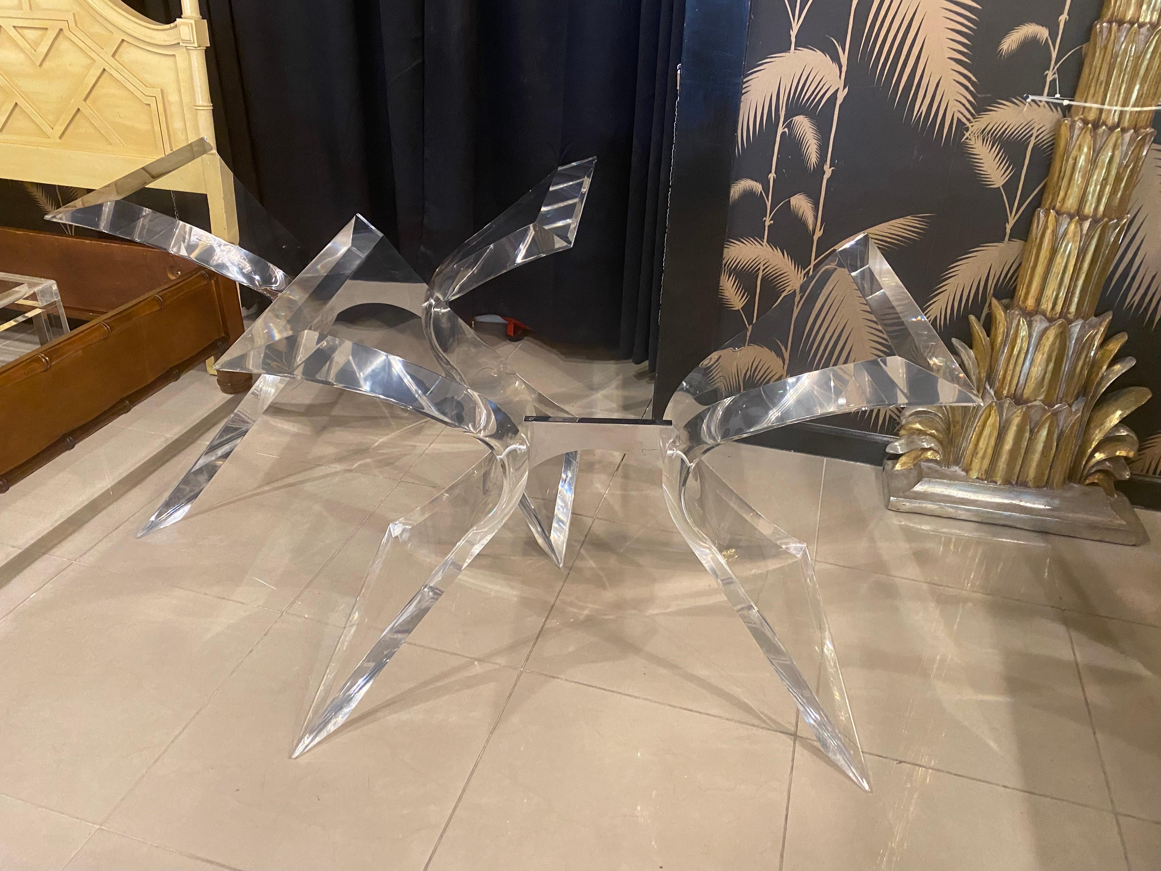 Vintage Butterfly Lucite & Chrome Dining Table Console Bases Lion In Frost Style 2