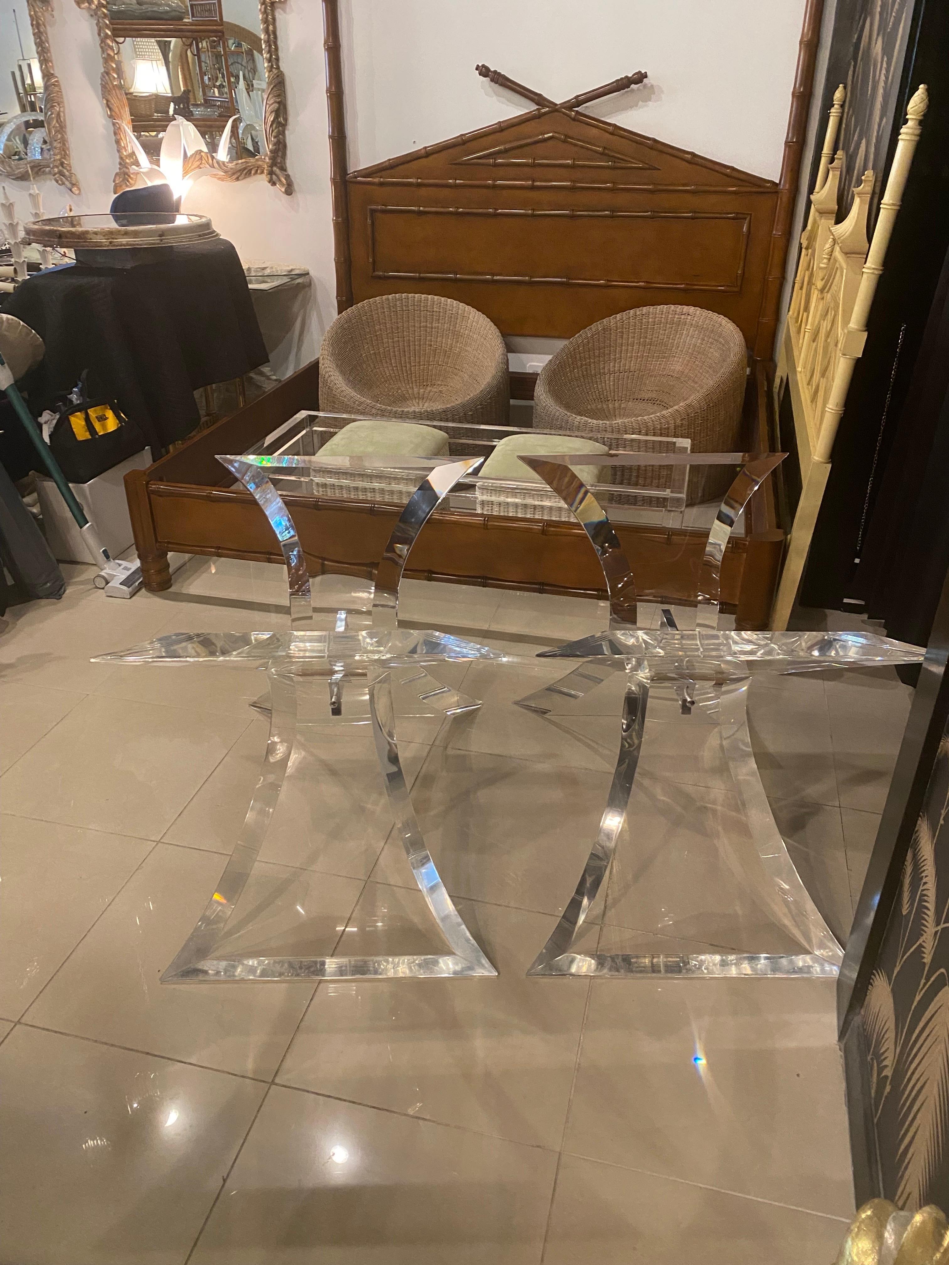 Vintage Butterfly Lucite & Chrome Dining Table Console Bases Lion In Frost Style 3