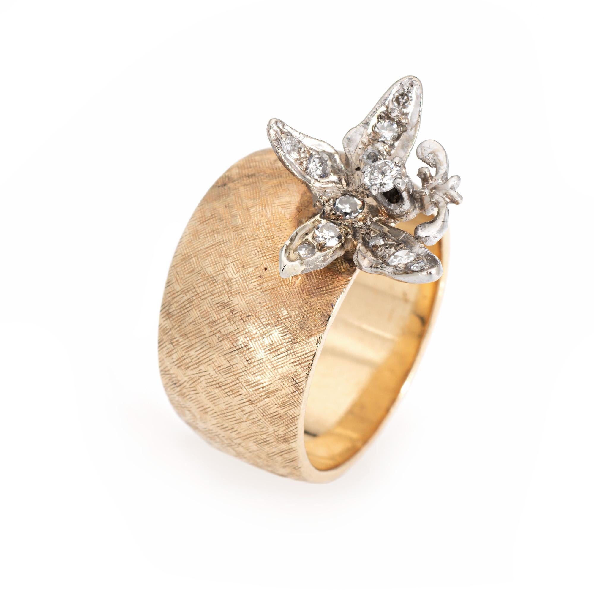 Modern Vintage Butterfly Ring 14k Yellow Gold Band Diamond Gemstone 6.5 Estate Jewelry For Sale