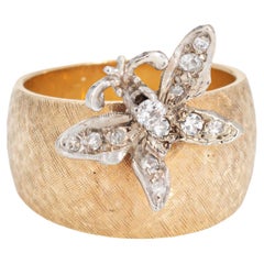Vintage Schmetterling Ring 14k Gelbgold Band Diamant Edelstein 6,5 Estate Jewelry