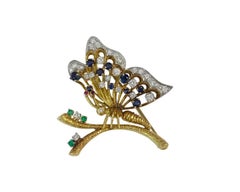 Vintage Butterfly Yellow Gold Brooch with Diamonds