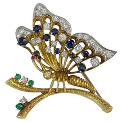 Vintage Butterfly Yellow Gold Brooch with Diamonds