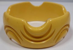 Vintage Butterscotch Bakelite Heavily Carved Bangle Bracelet