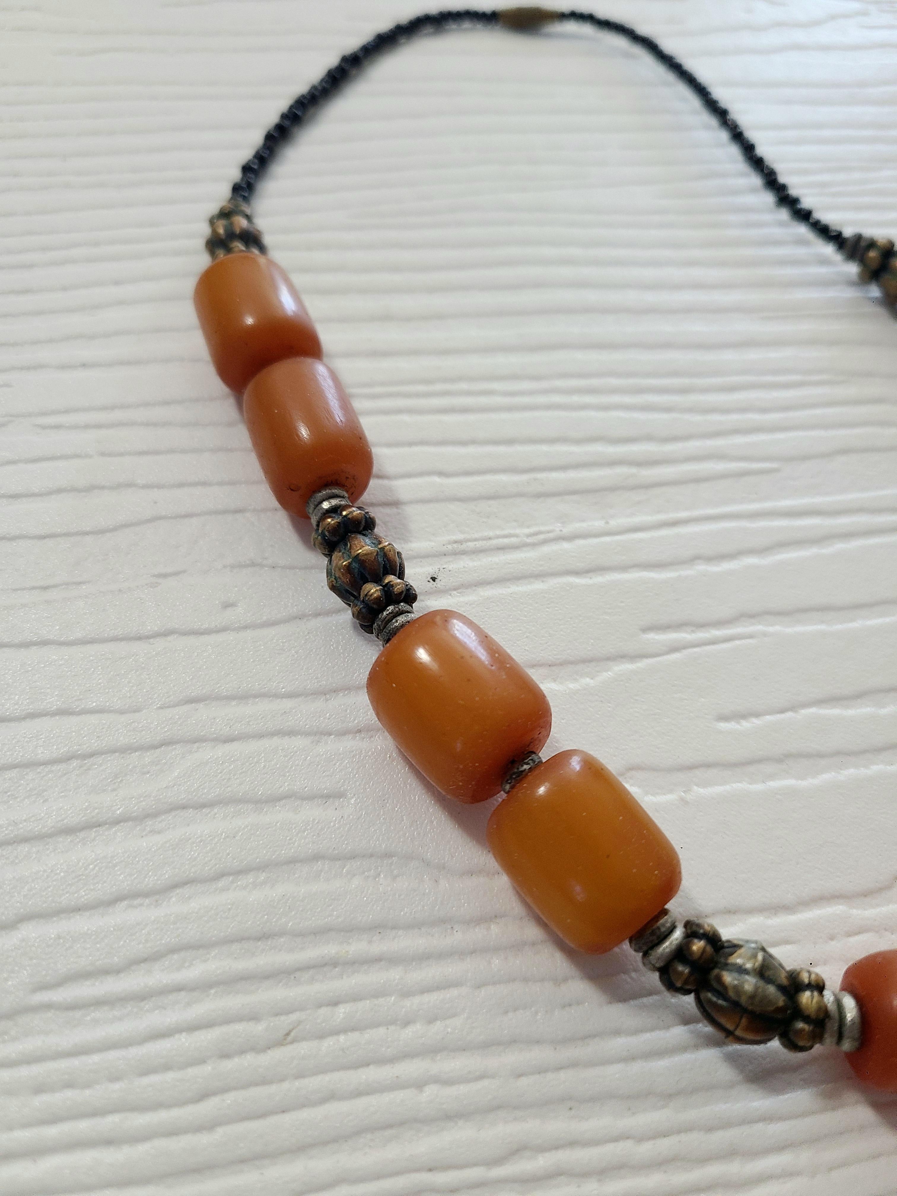 Vintage Butterscotch Berber Moroccan Necklace In Excellent Condition For Sale In Maywood, NJ