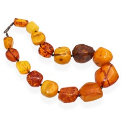 Vintage Butterscotch & Cognac Graduated Amber Bead Necklace