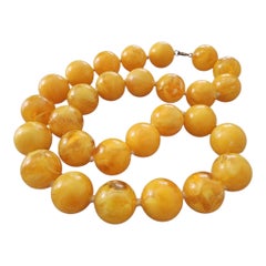 Vintage Butterscotch Lucite Bead Necklace MCM Yellow Marbled Statement Choker