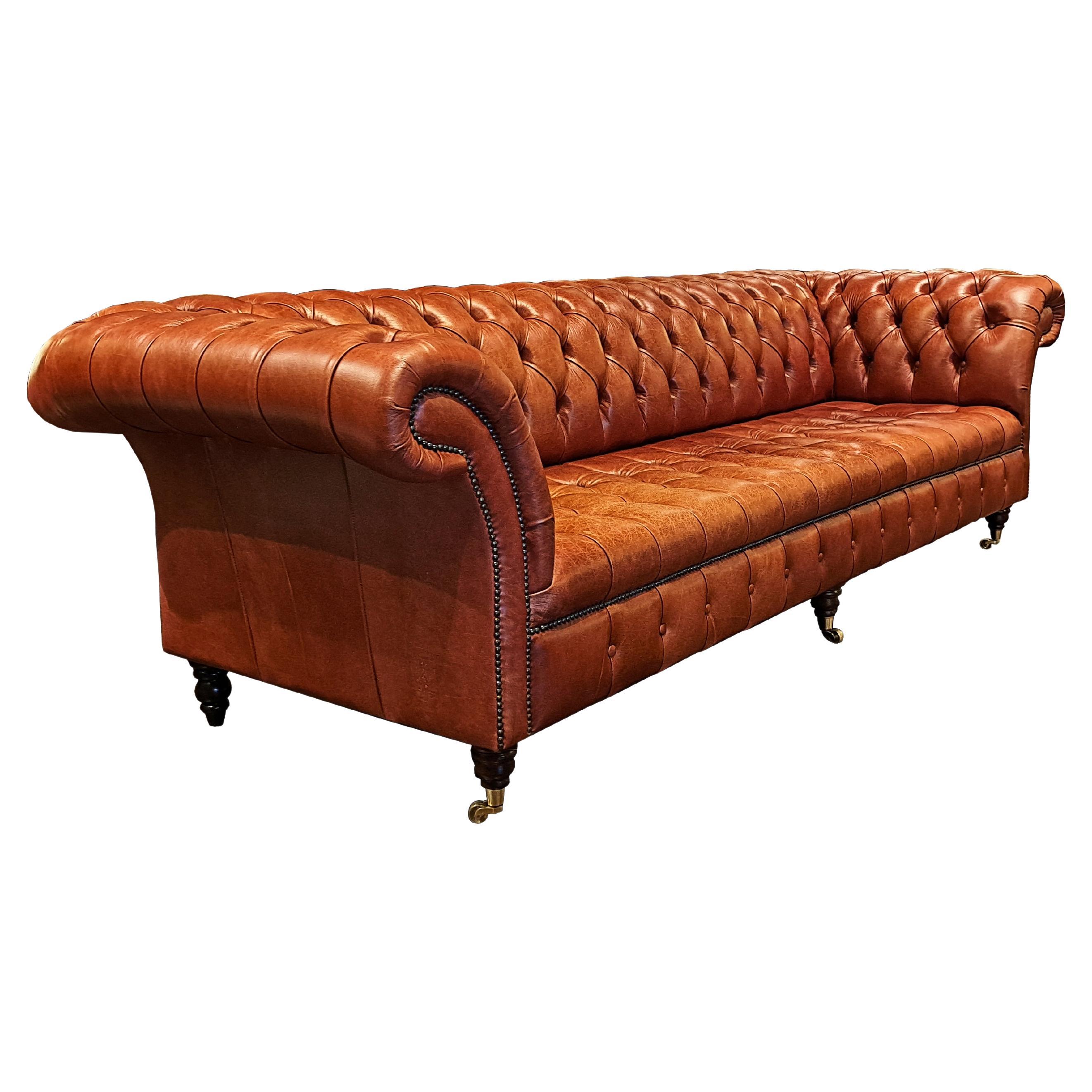 Vintage Button Back Leather Chesterfield Sofa