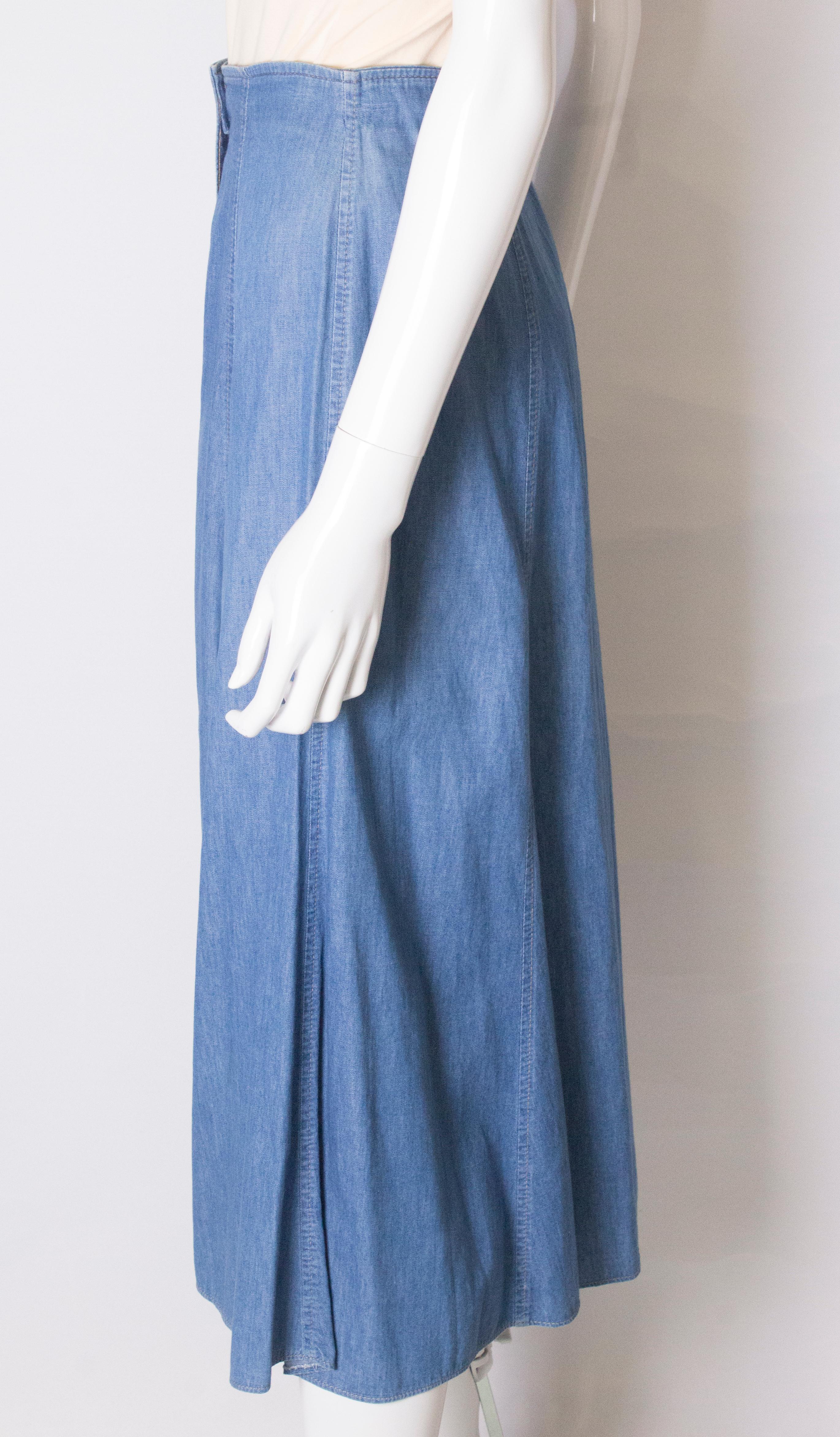 Blue Vintage Button Through Denim Skirt For Sale