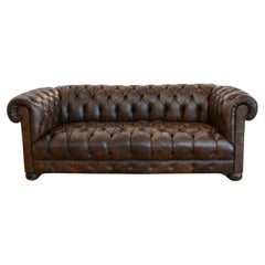 Vintage Buttoned Cigar Brown Leather Chesterfield Sofa