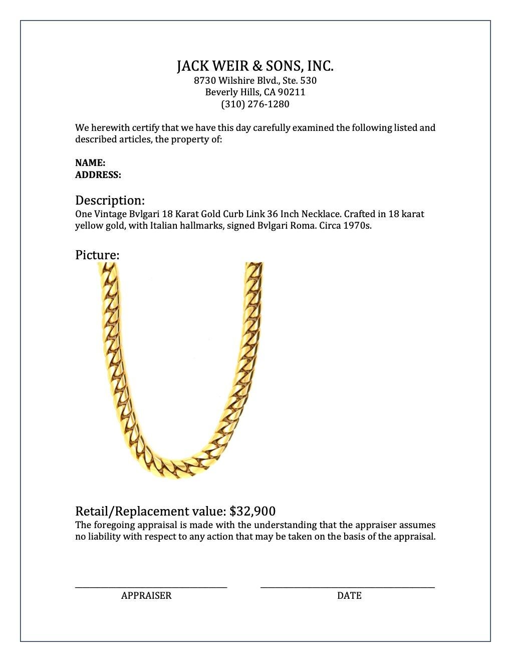 Vintage Bvlgari 18 Karat Gold Curb Link Necklace 2