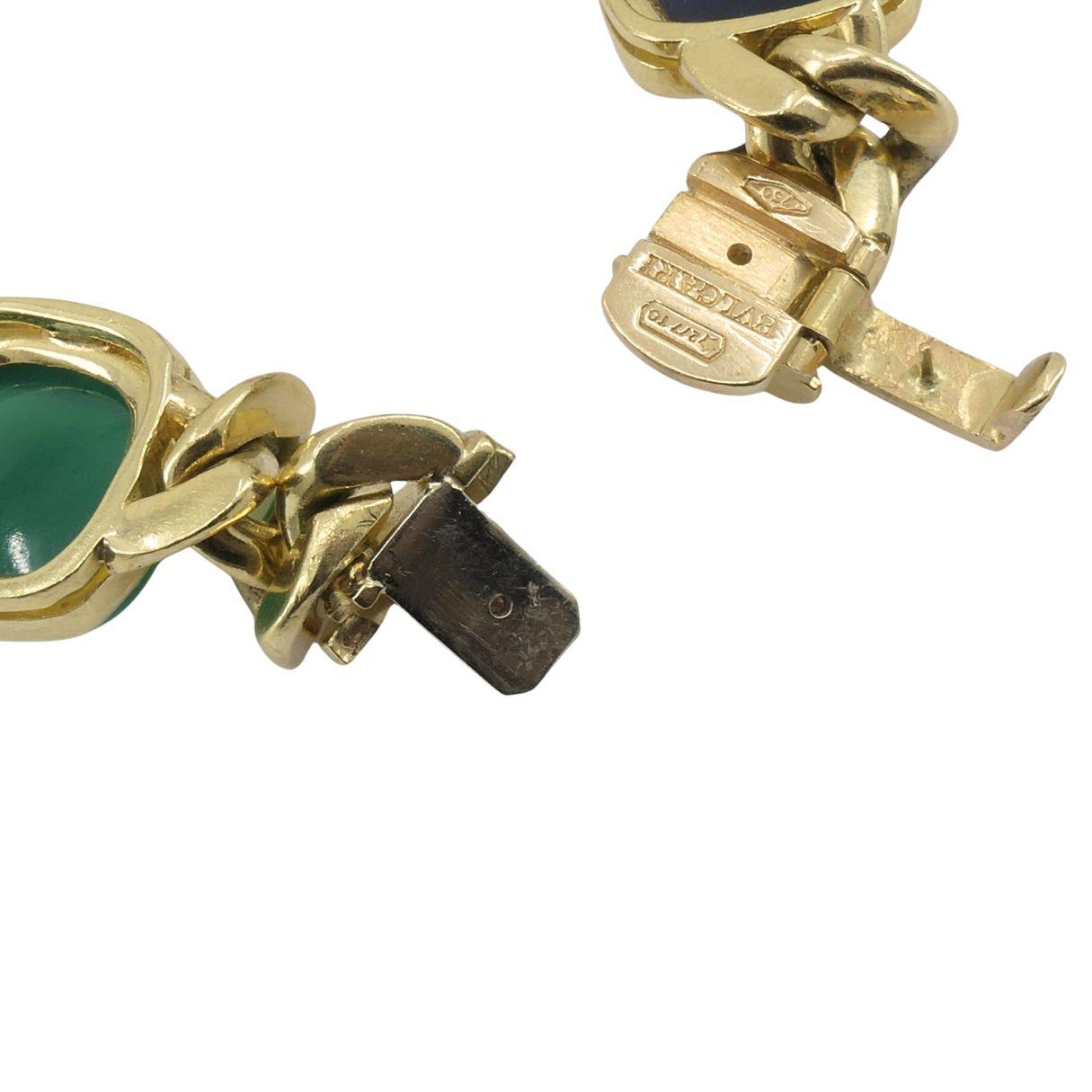 Vintage Bvlgari 18k Gold Curblink Gemstones Bulgari Bracelet im Angebot 7