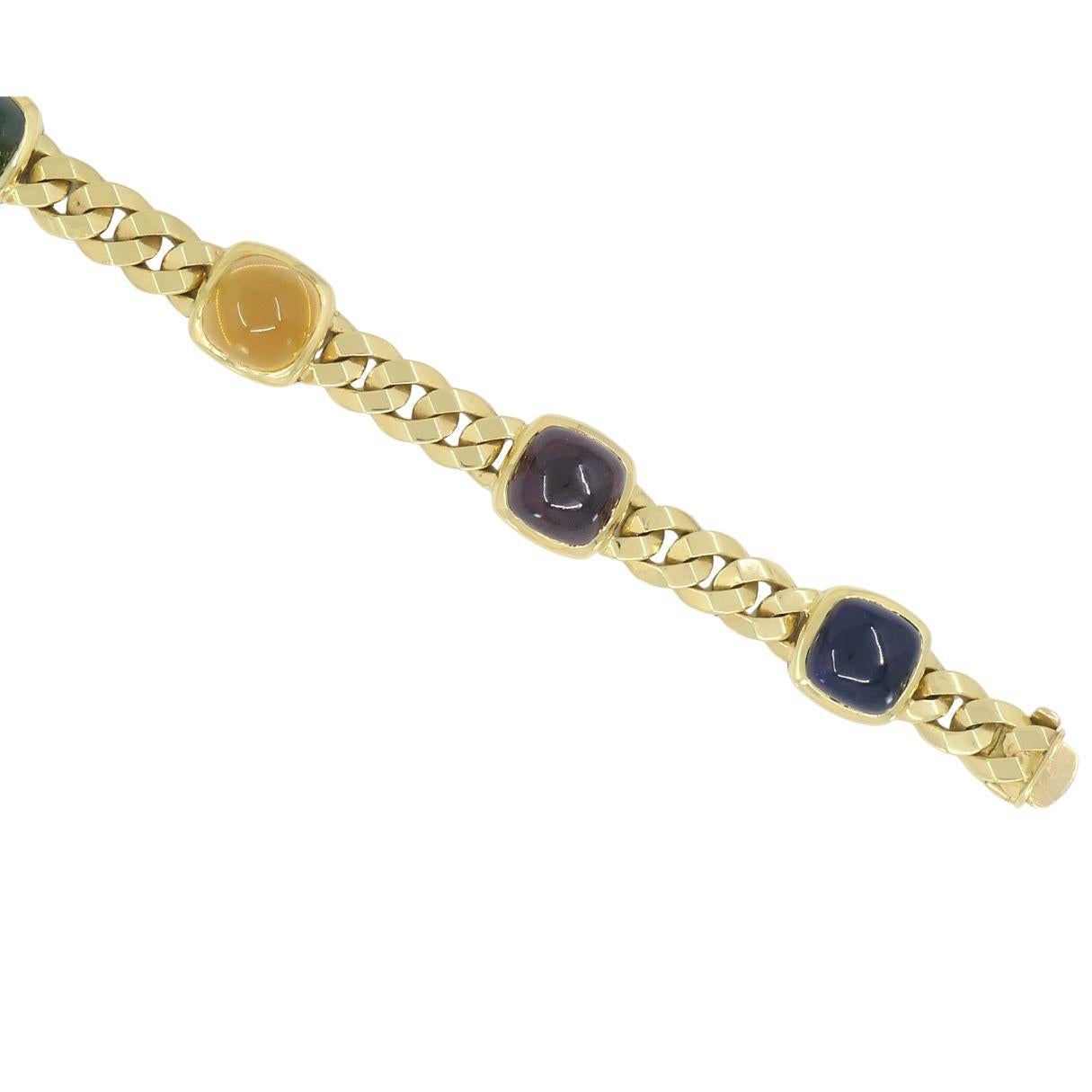 Vintage Bvlgari 18k Gold Curblink Gemstones Bulgari Bracelet im Zustand „Gut“ im Angebot in Beverly Hills, CA