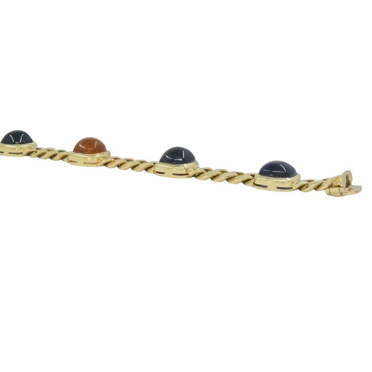 Vintage Bvlgari 18k Gold Curblink Gemstones Bulgari Bracelet im Angebot 1