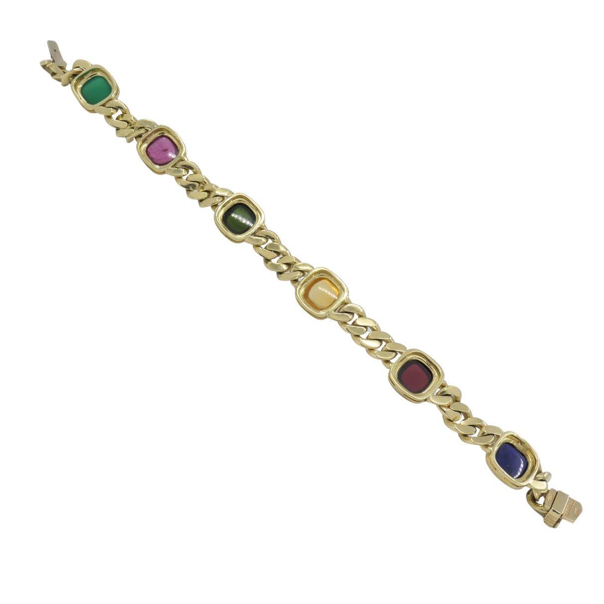 Vintage Bvlgari 18k Gold Curblink Gemstones Bulgari Bracelet im Angebot 3
