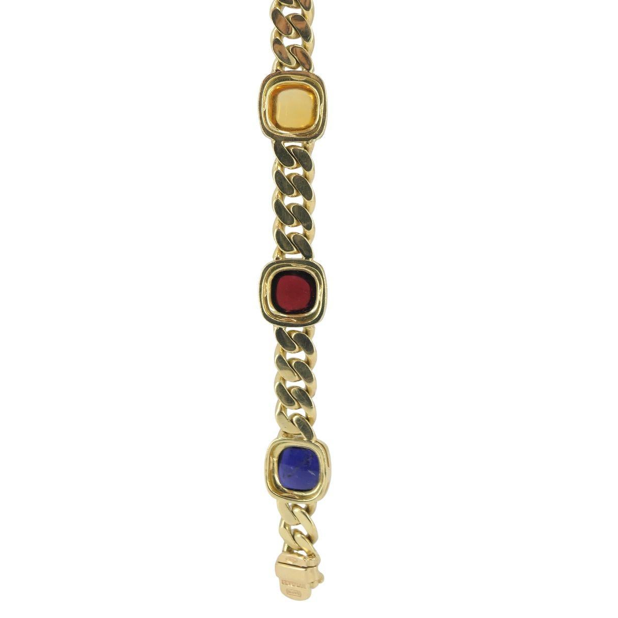 Vintage Bvlgari 18k Gold Curblink Gemstones Bulgari Bracelet im Angebot 4