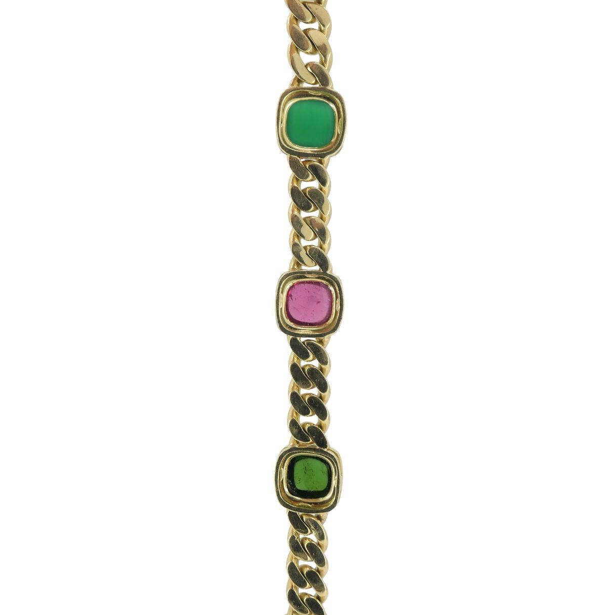 Vintage Bvlgari 18k Gold Curblink Gemstones Bulgari Bracelet im Angebot 5