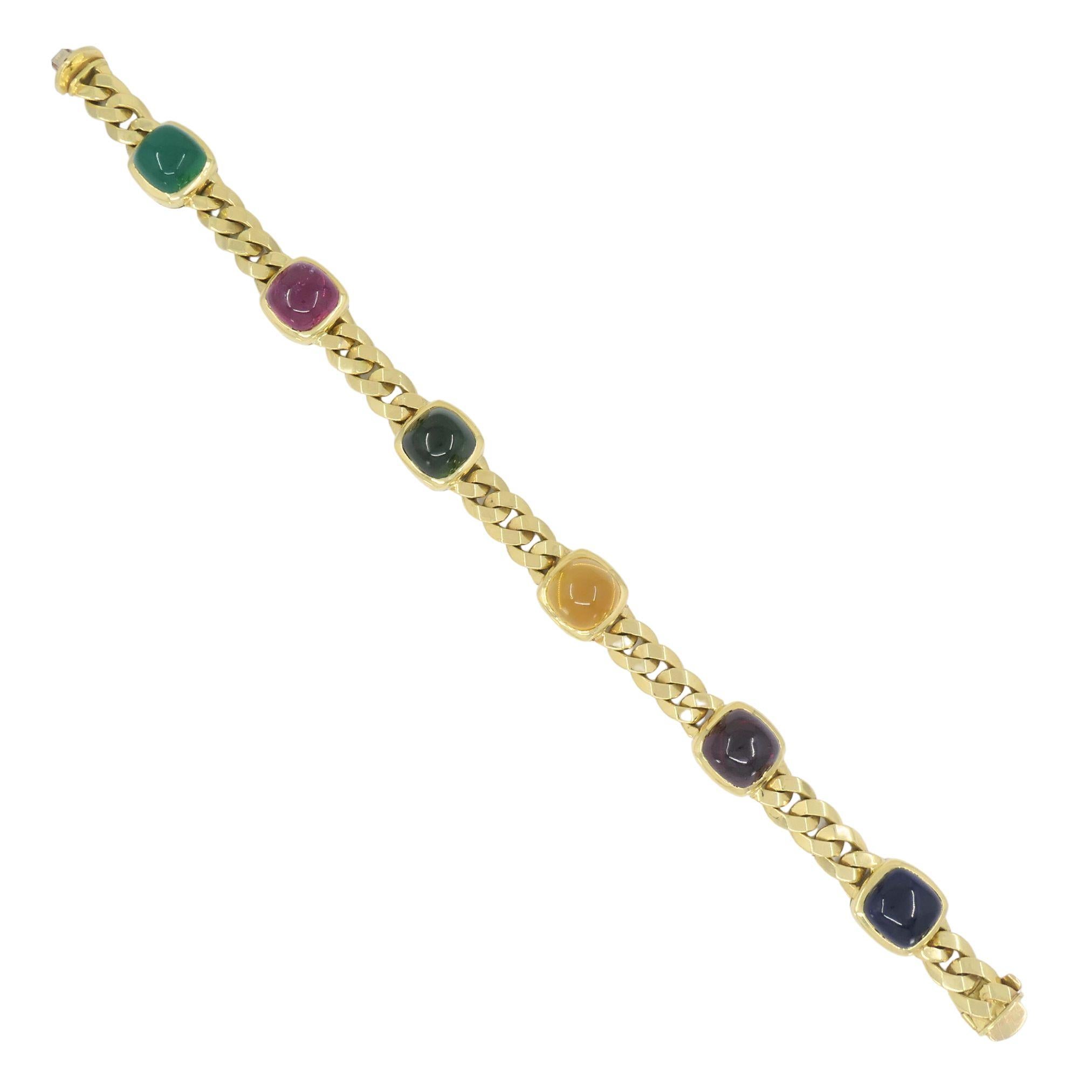 Vintage Bvlgari 18k Gold Curblink Gemstones Bulgari Bracelet