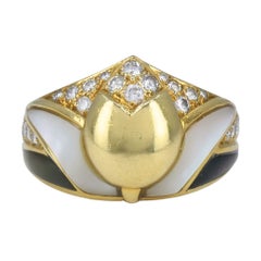 Vintage Bvlgari 18k Gold Diamond Mother of Pearl Ring