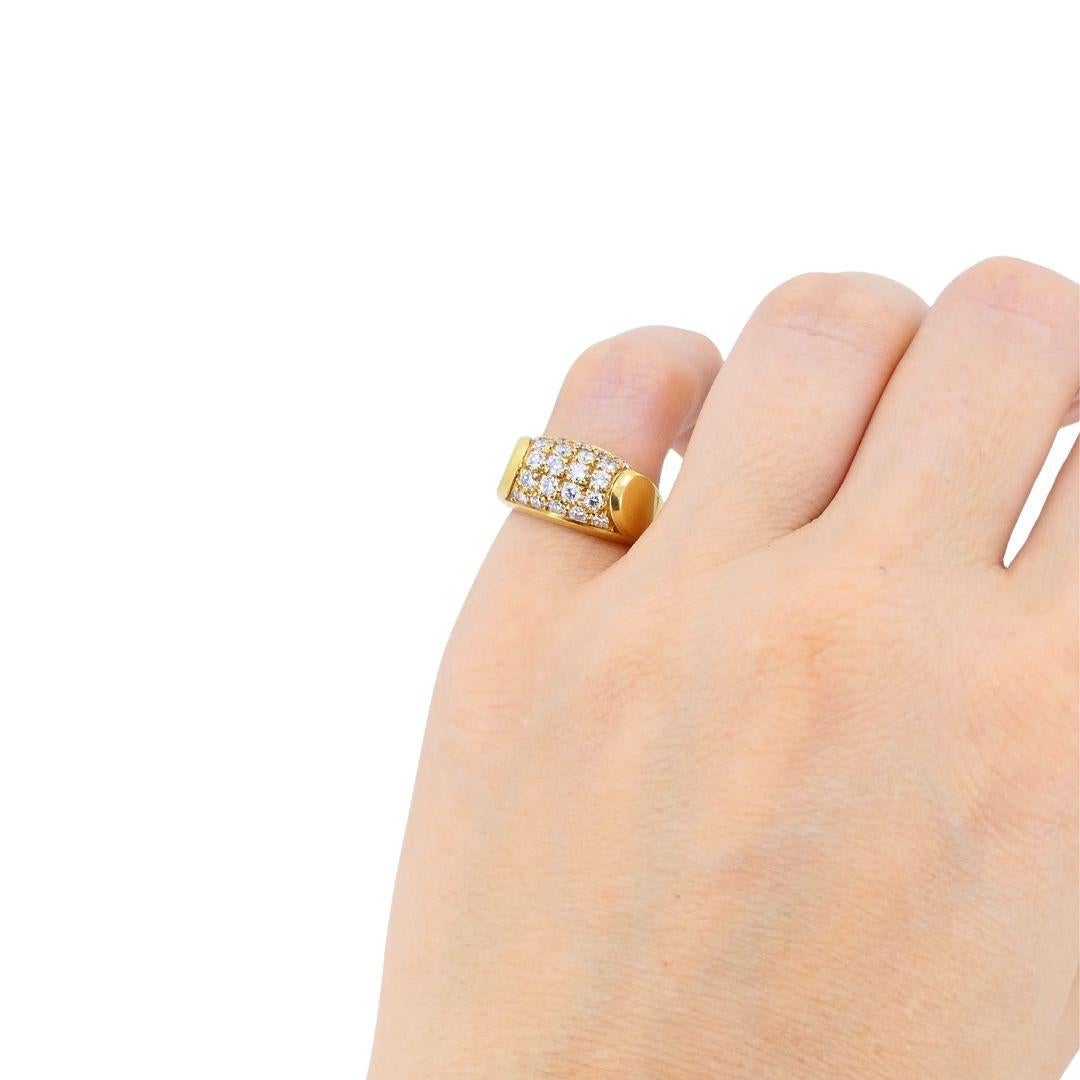 Taglio brillante Vintage Bvlgari 18k Gold Diamond Tronchetto Ring in vendita