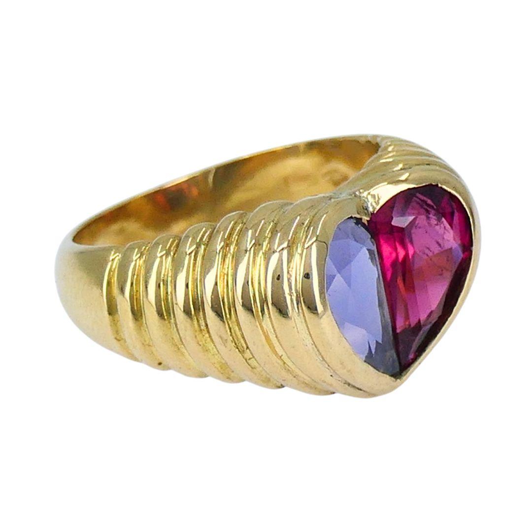 Heart Cut Vintage Bvlgari 18k Gold Gemstones Heart Ring For Sale