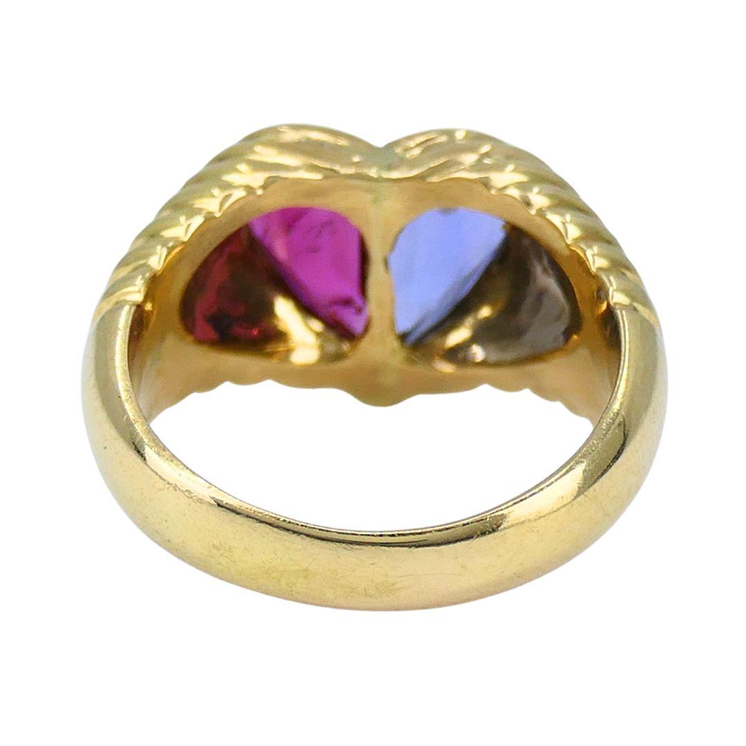 Vintage Bvlgari 18k Gold Gemstones Heart Ring For Sale 1