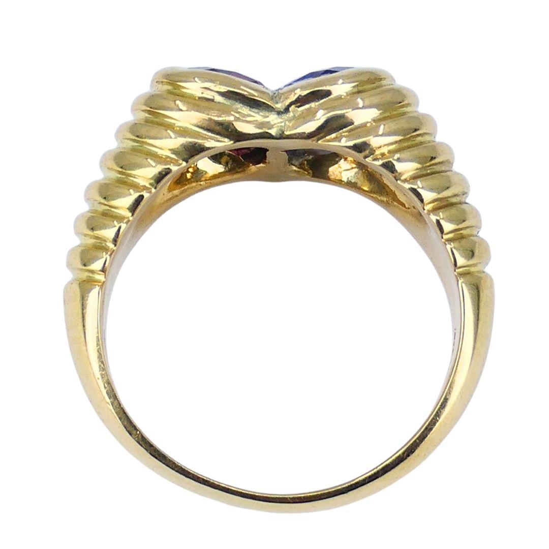 Vintage Bvlgari 18k Gold Gemstones Heart Ring For Sale 2