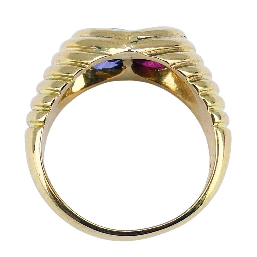 Vintage Bvlgari 18k Gold Gemstones Heart Ring For Sale 3