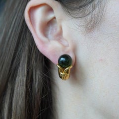 Vintage Bvlgari 18k Gold Green Tourmaline Cornucopia Earrings