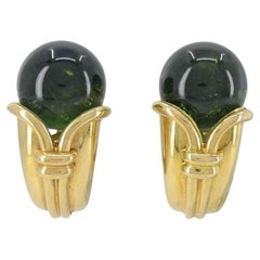 Vintage Bvlgari 18k Gold Green Tourmaline Cornucopia Earrings