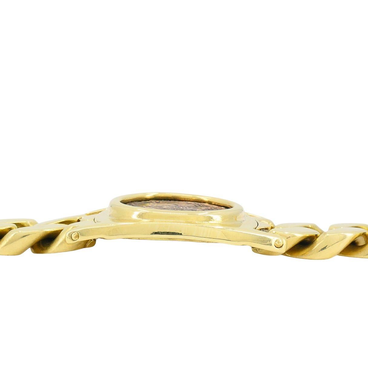 Vintage Bvlgari 18k Gold Monet Bronze Ancient Coin Curblink Bulgari Bracelet en vente 7