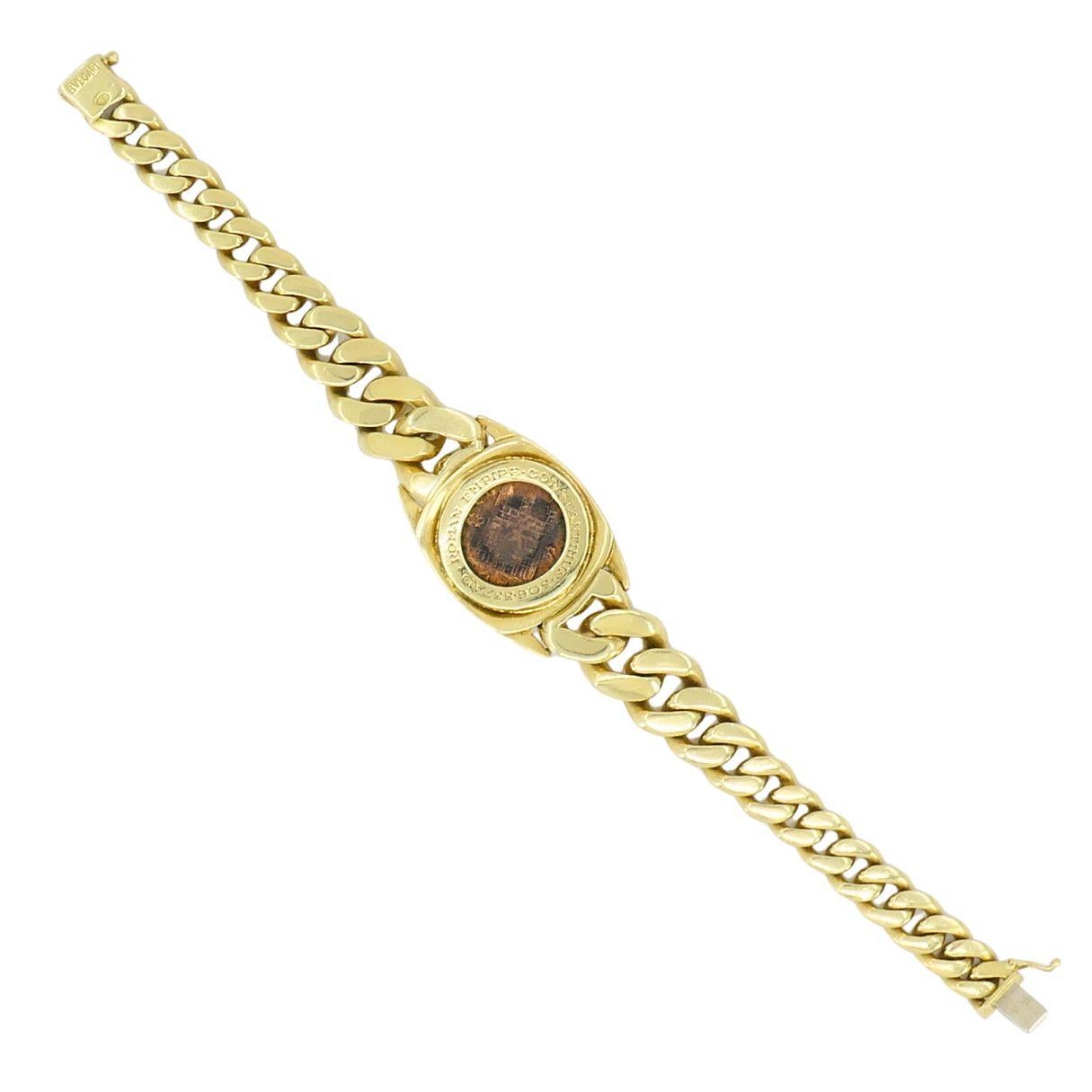 Vintage Bvlgari 18k Gold Monet Bronze Ancient Coin Curblink Bulgari Bracelet en vente 1