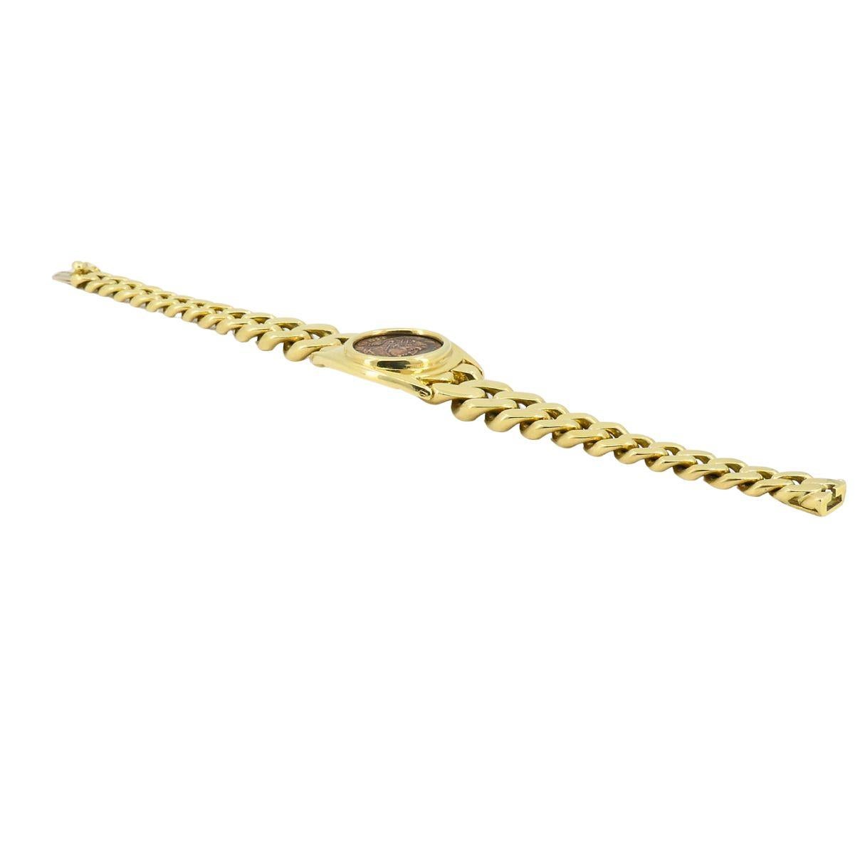 Vintage Bvlgari 18k Gold Monet Bronze Ancient Coin Curblink Bulgari Bracelet en vente 2