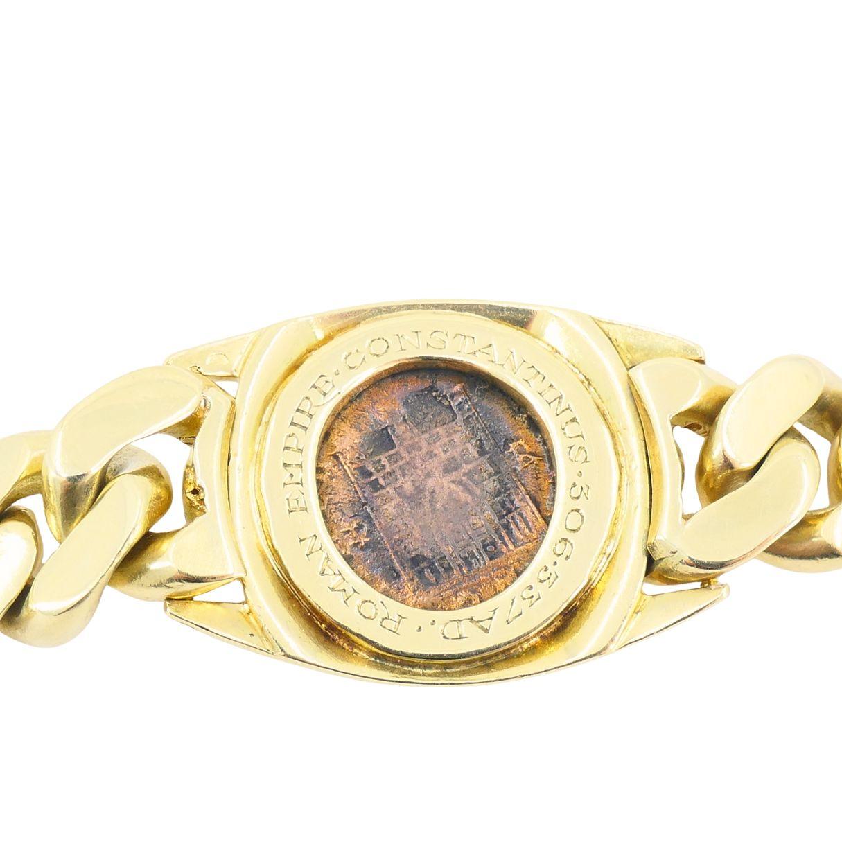 Vintage Bvlgari 18k Gold Monet Bronze Ancient Coin Curblink Bulgari Bracelet en vente 3