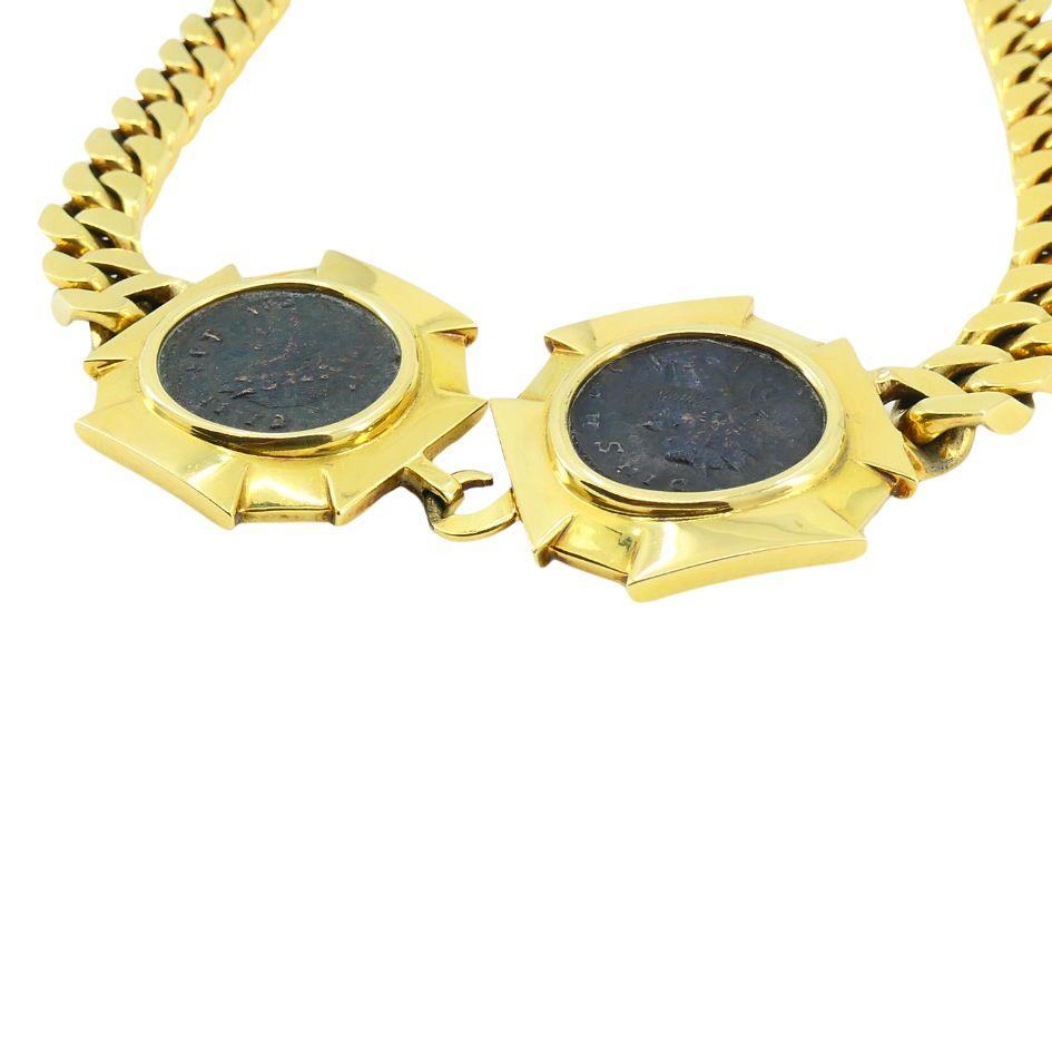Vintage Bvlgari 18k Gold Monete Double Ancient Coin Necklace For Sale 2