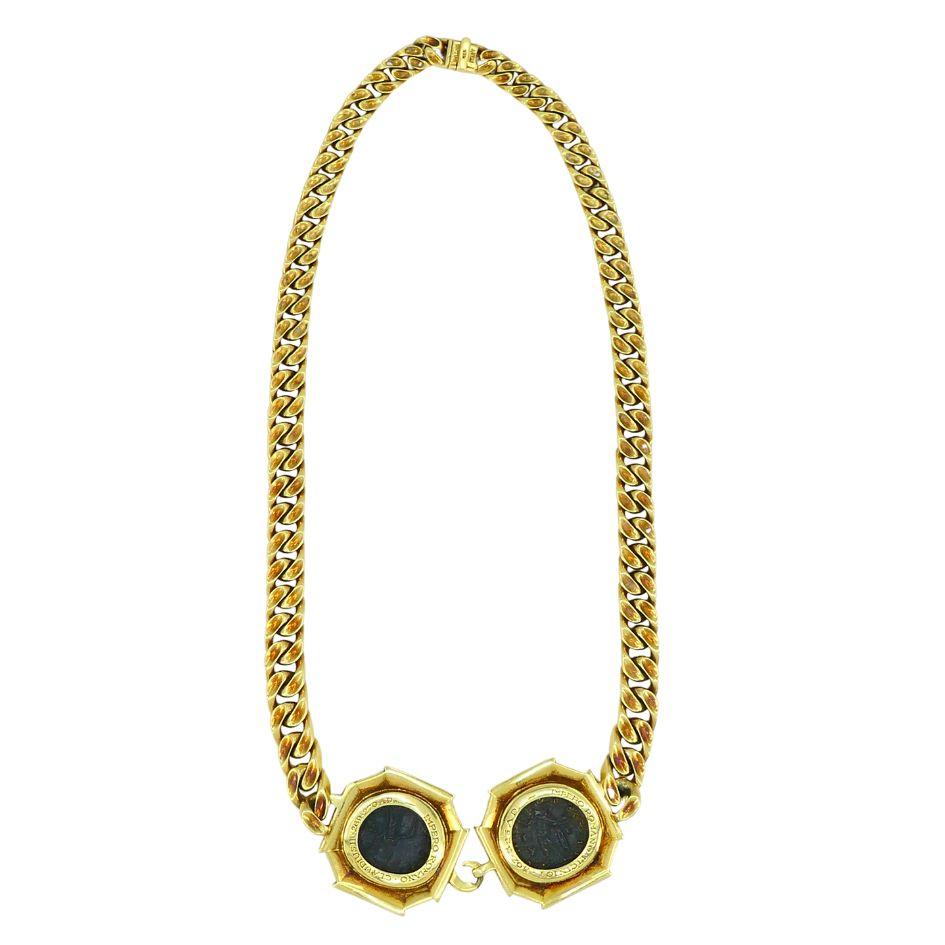 Vintage Bvlgari 18k Gold Monete Double Ancient Coin Necklace For Sale 4