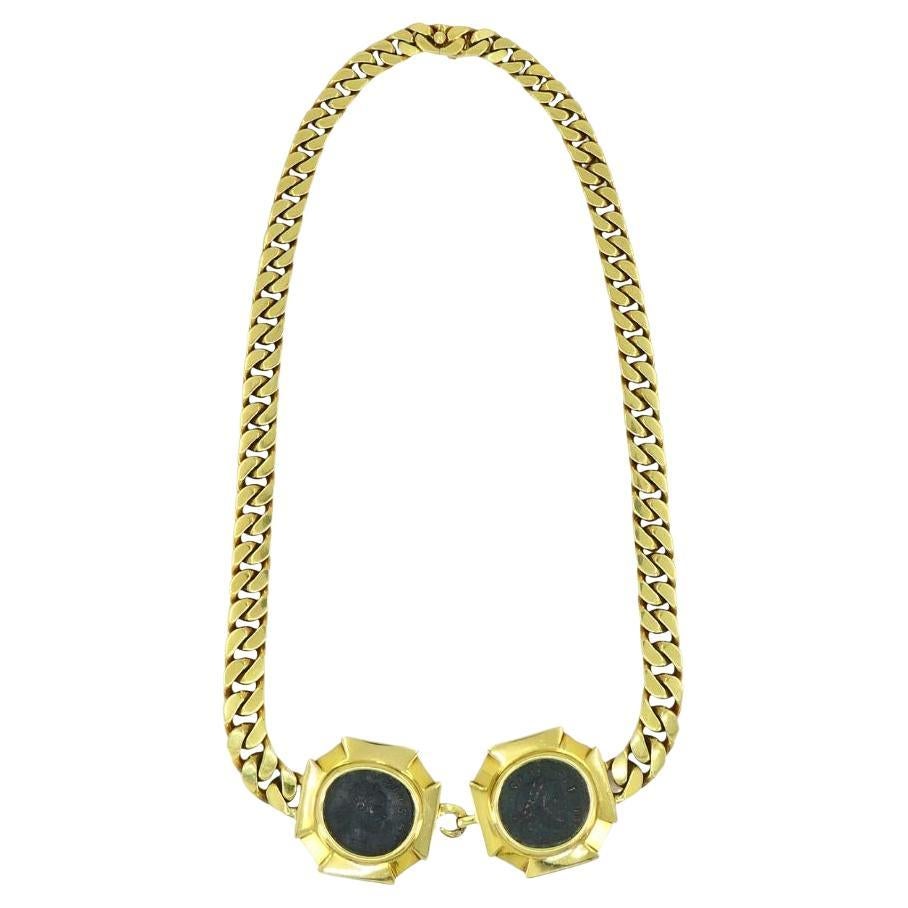 Vintage Bvlgari 18k Gold Monete Double Ancient Coin Necklace