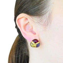 Vintage Bvlgari 18k Gold Sapphire Peridot Iolite Gemstone Earrings